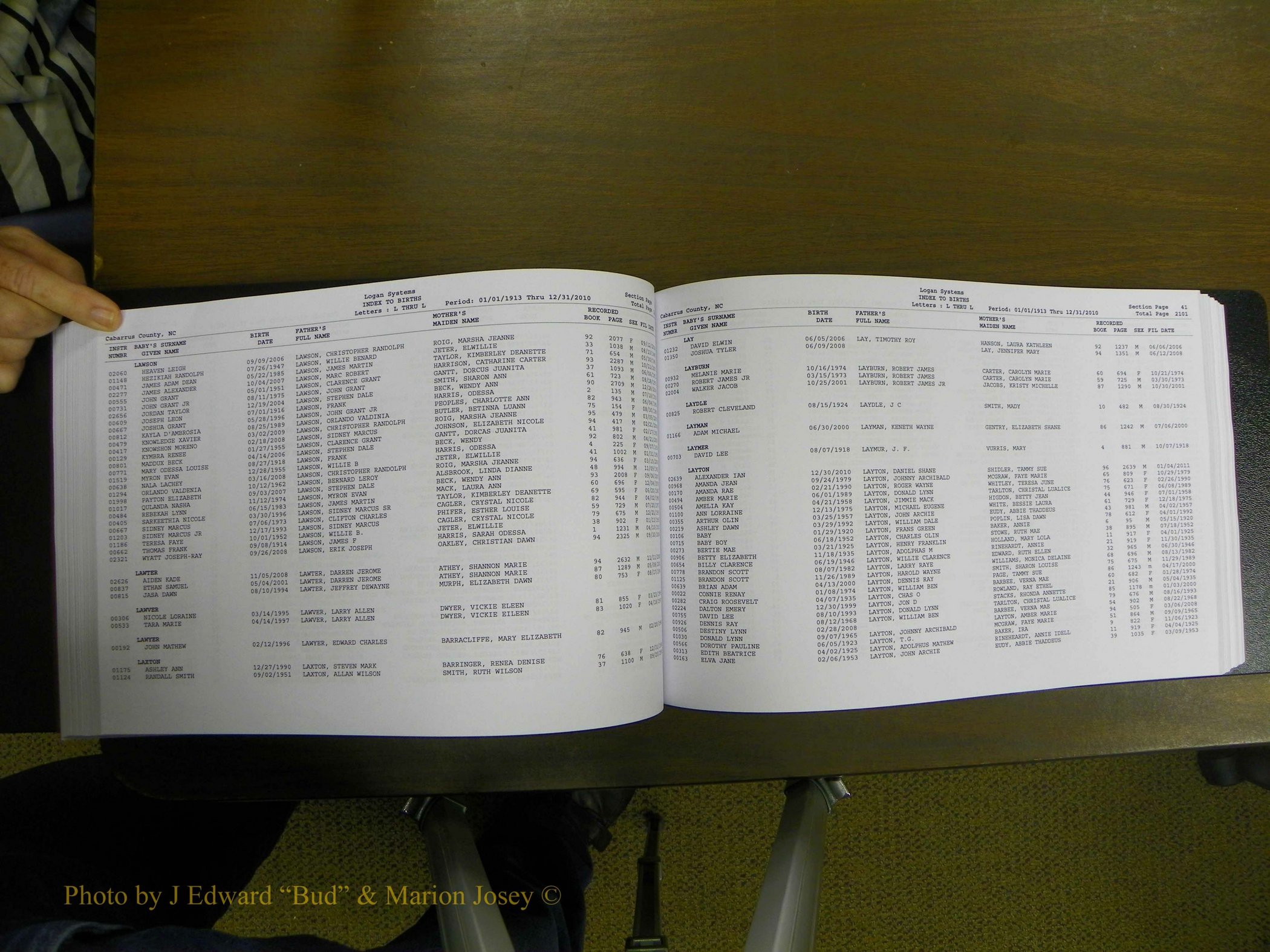 Cabarrus Births Index, I-M, 1913-2010 131.JPG