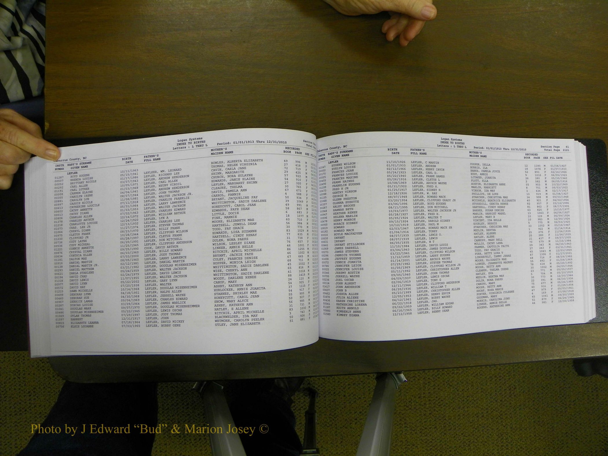 Cabarrus Births Index, I-M, 1913-2010 141.JPG