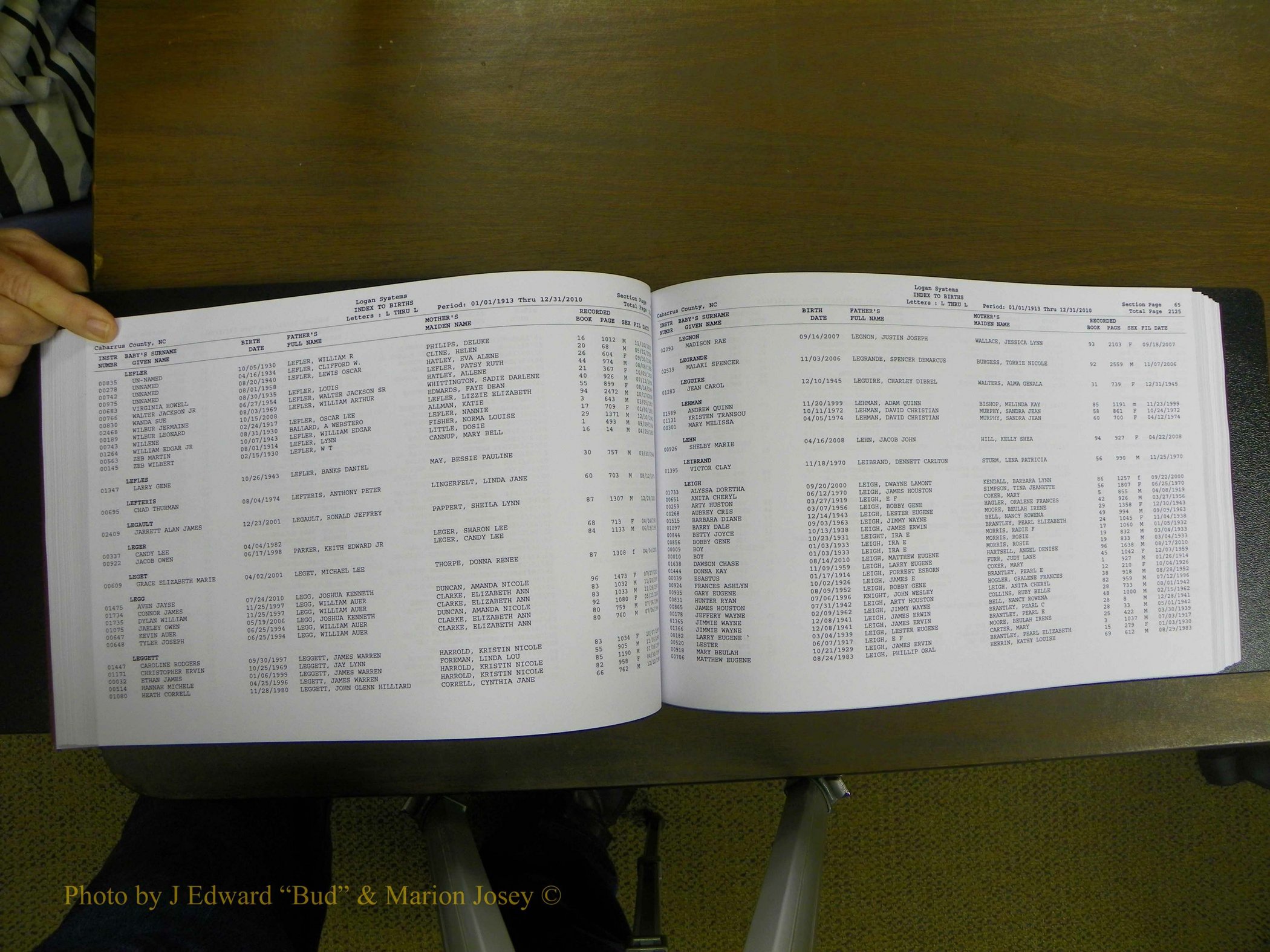Cabarrus Births Index, I-M, 1913-2010 143.JPG