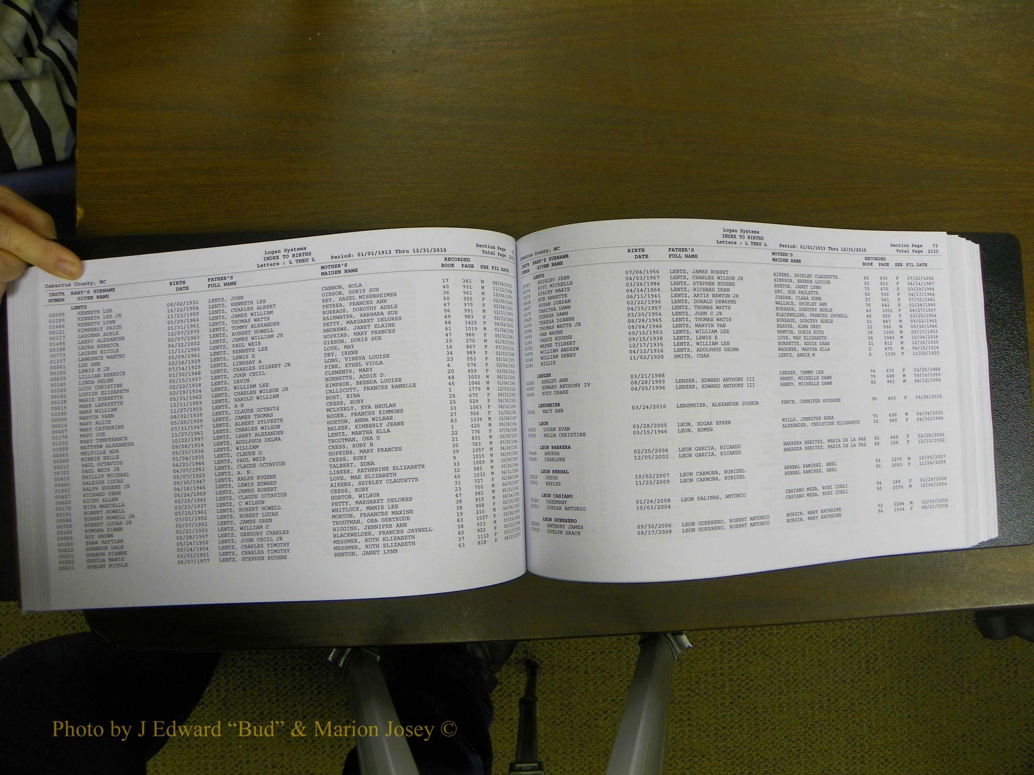 Cabarrus Births Index, I-M, 1913-2010 147.JPG