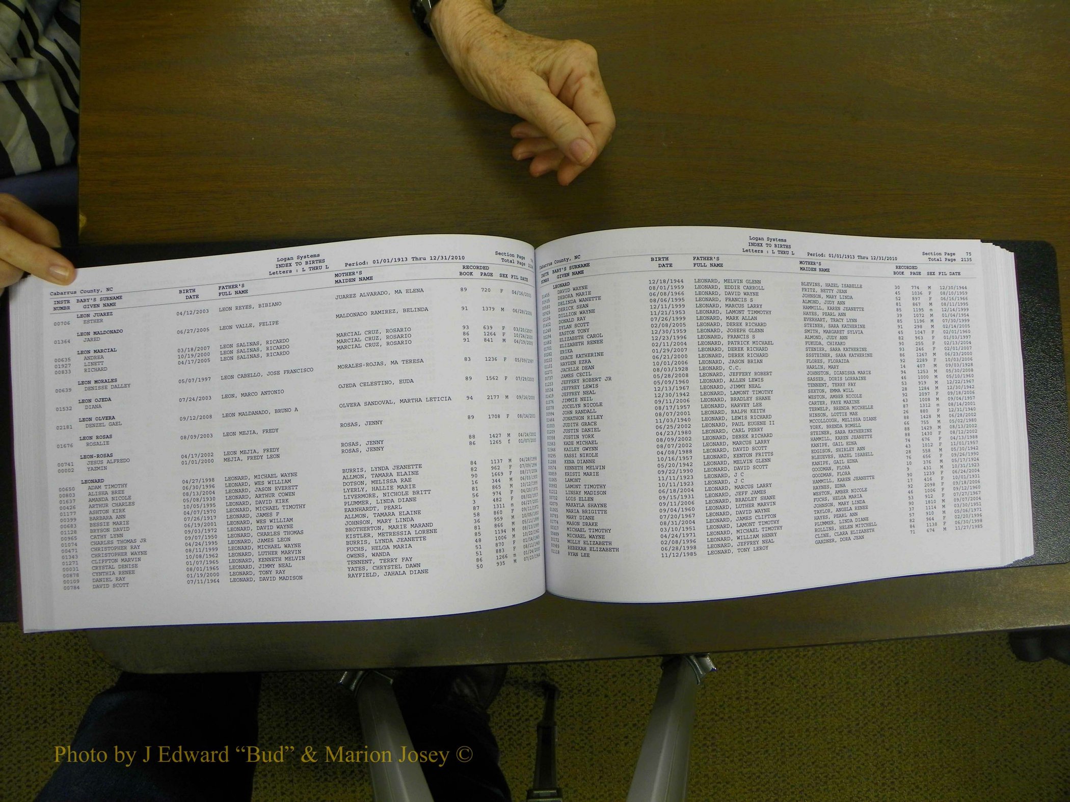 Cabarrus Births Index, I-M, 1913-2010 148.JPG