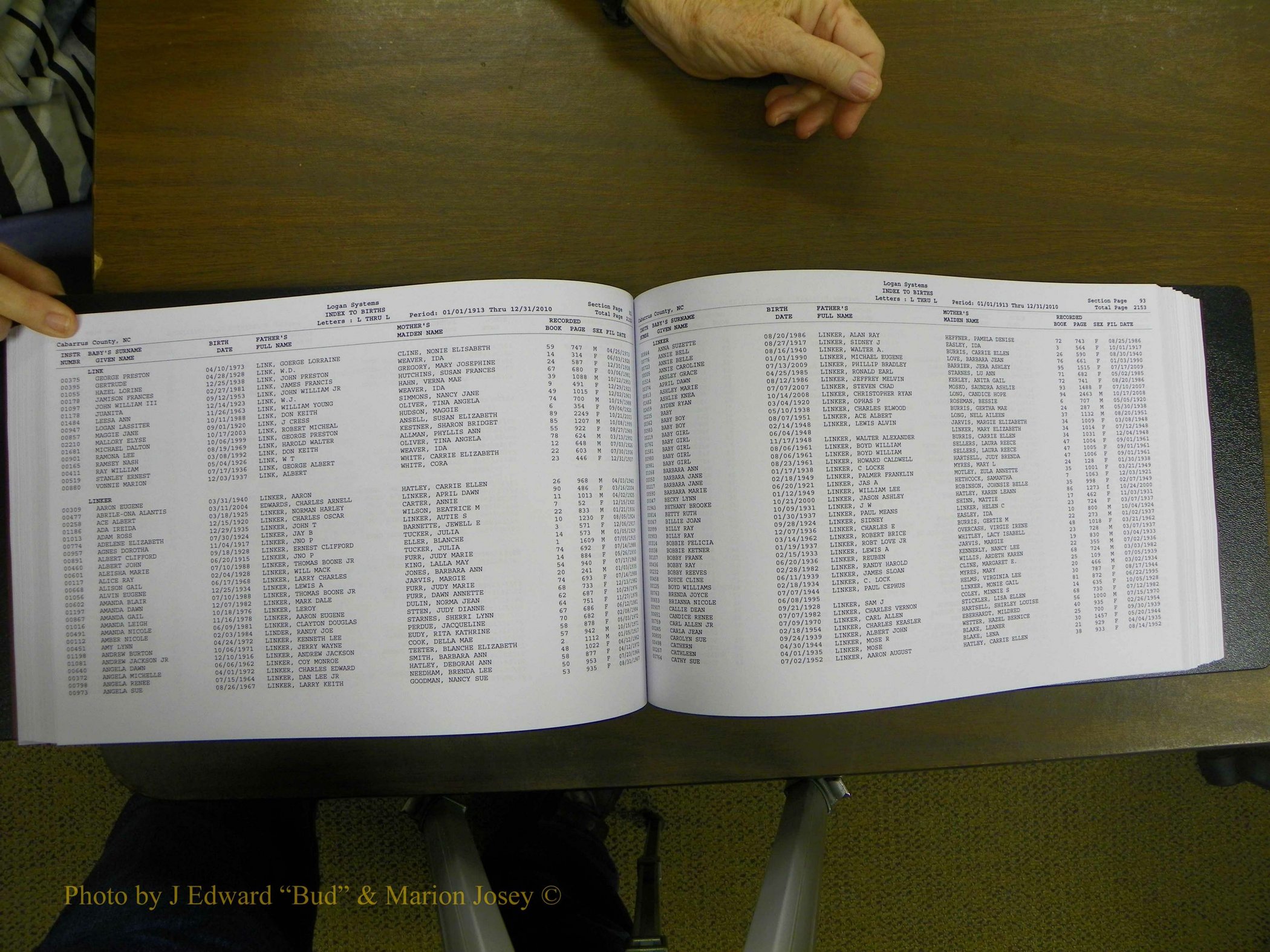 Cabarrus Births Index, I-M, 1913-2010 157.JPG