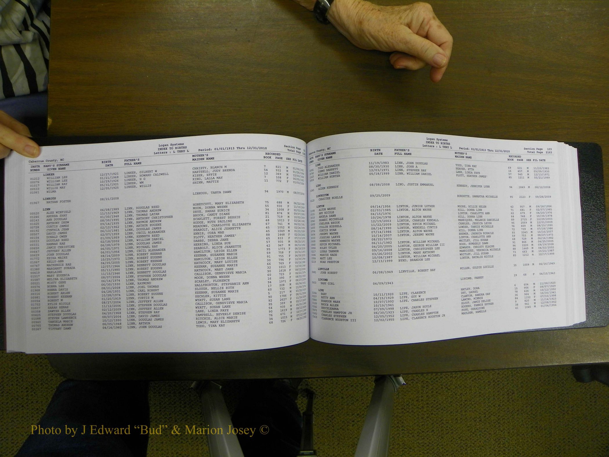 Cabarrus Births Index, I-M, 1913-2010 162.JPG