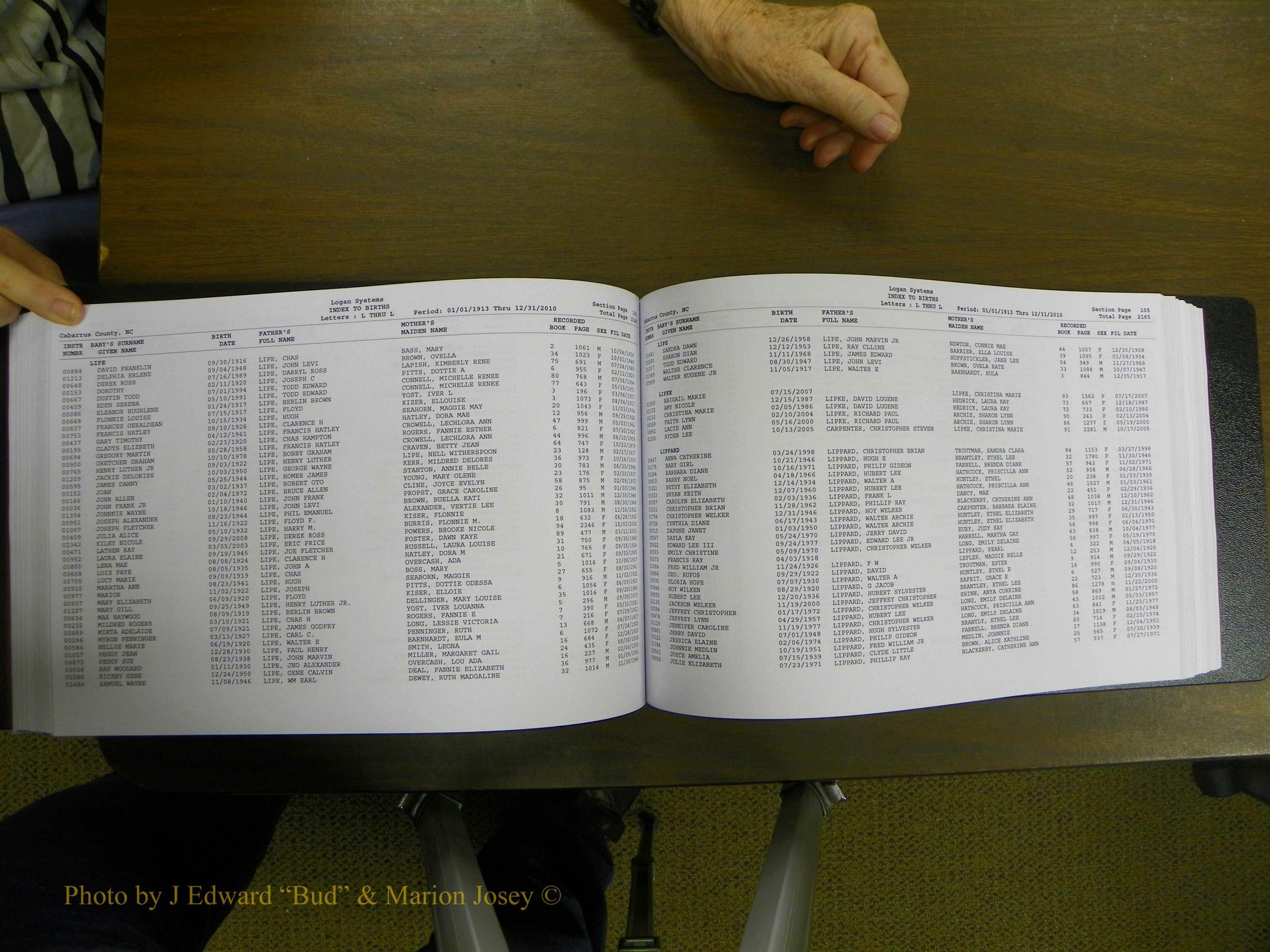 Cabarrus Births Index, I-M, 1913-2010 163.JPG