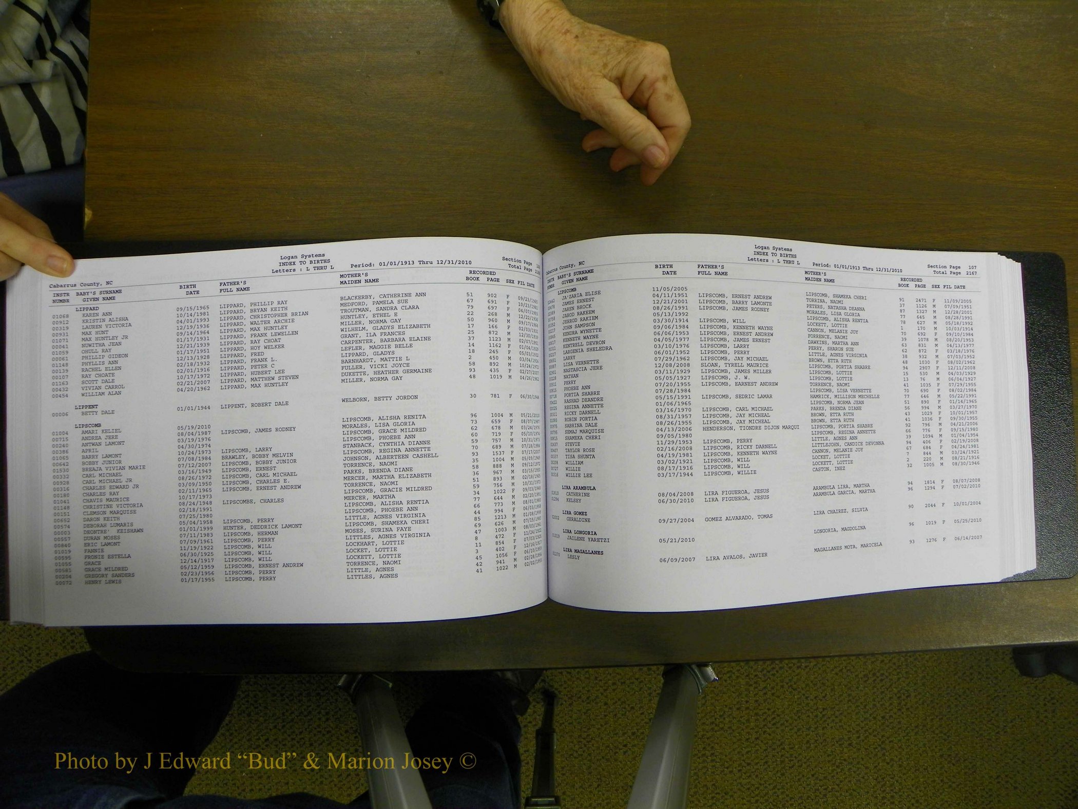 Cabarrus Births Index, I-M, 1913-2010 164.JPG