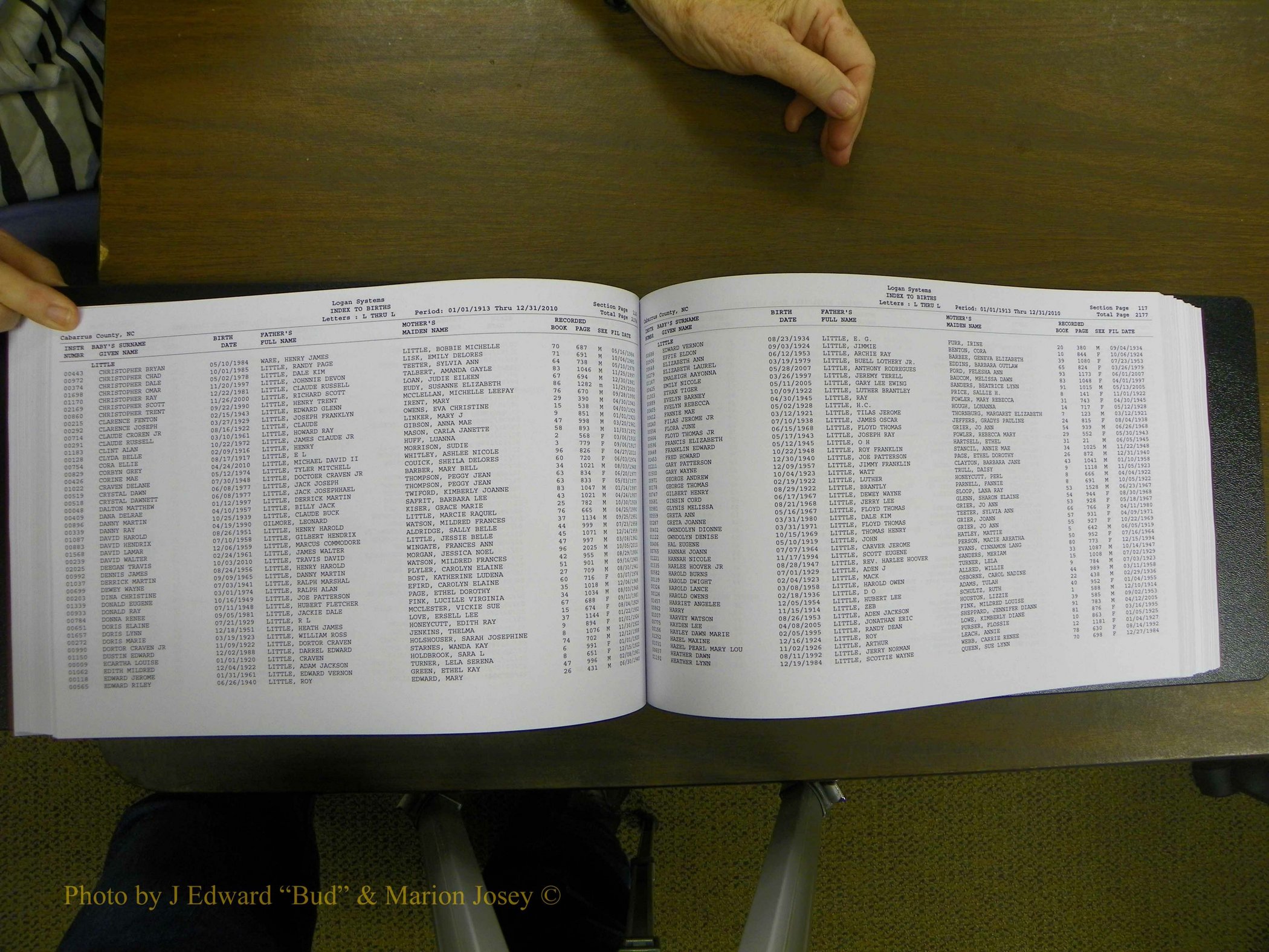 Cabarrus Births Index, I-M, 1913-2010 169.JPG