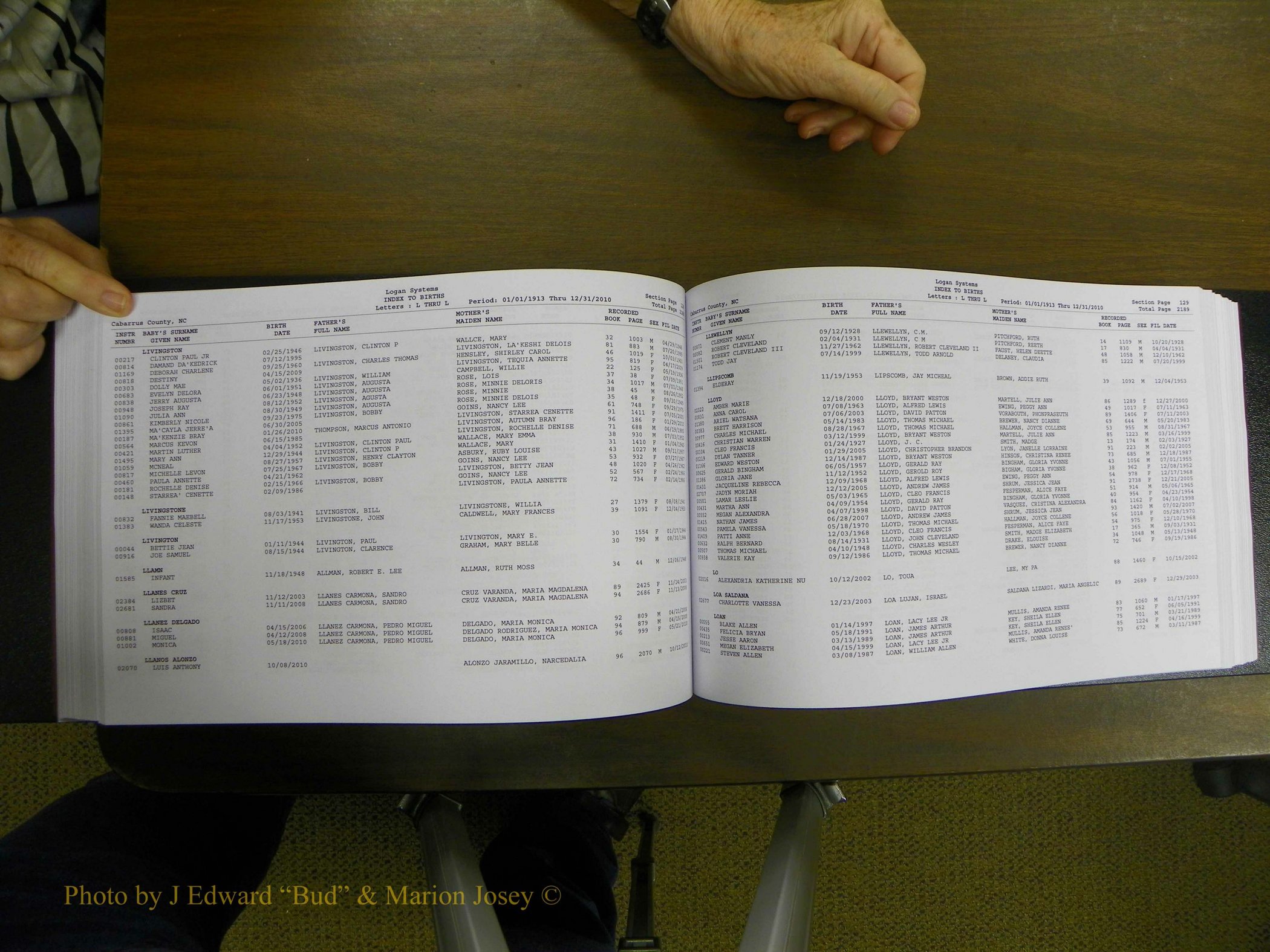Cabarrus Births Index, I-M, 1913-2010 175.JPG