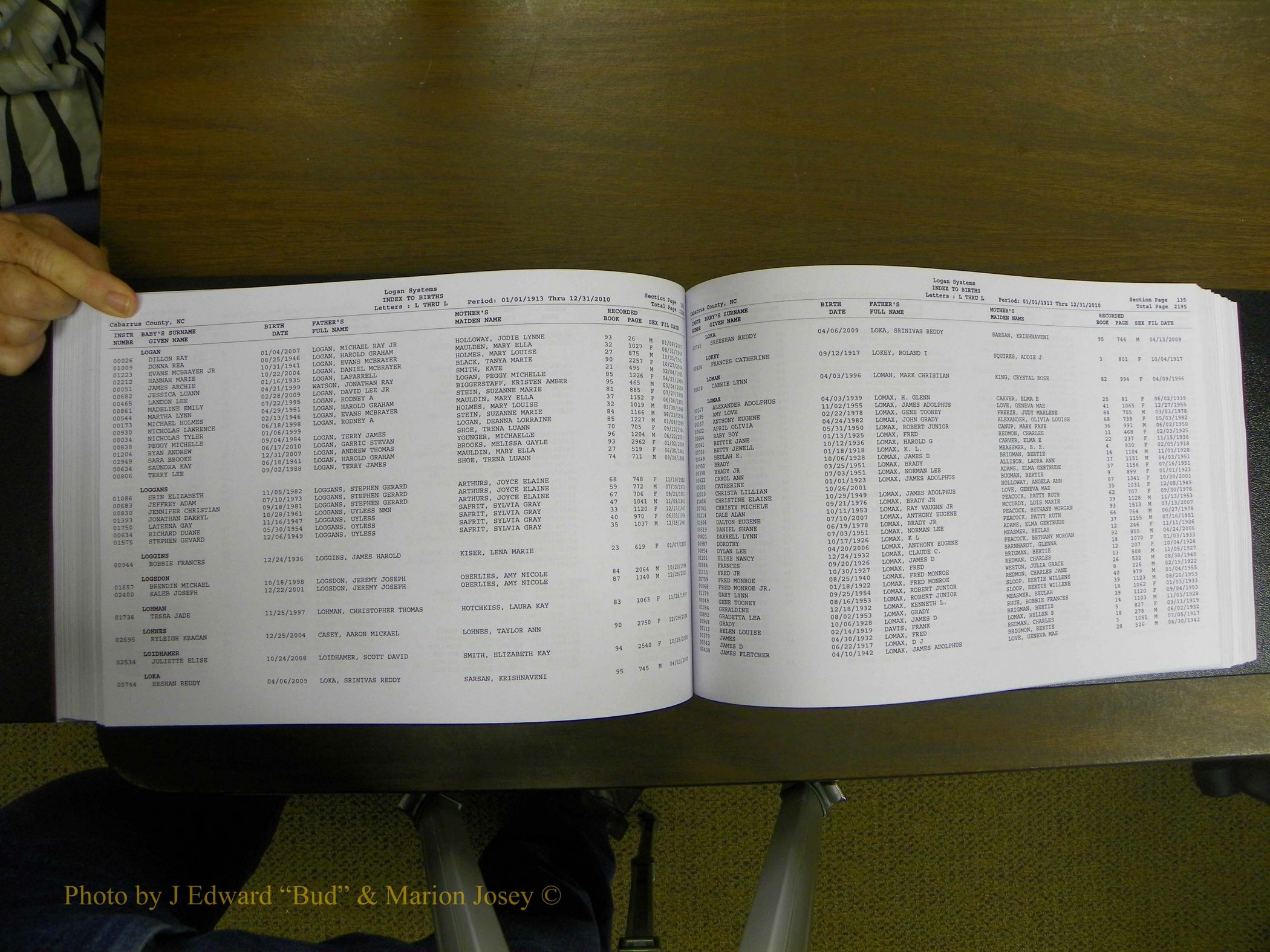 Cabarrus Births Index, I-M, 1913-2010 178.JPG