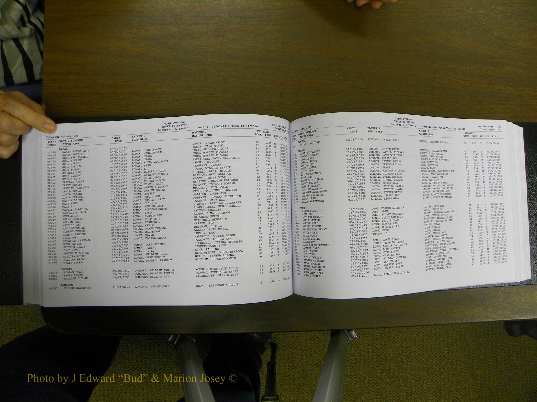 Cabarrus Births Index, I-M, 1913-2010 179.JPG