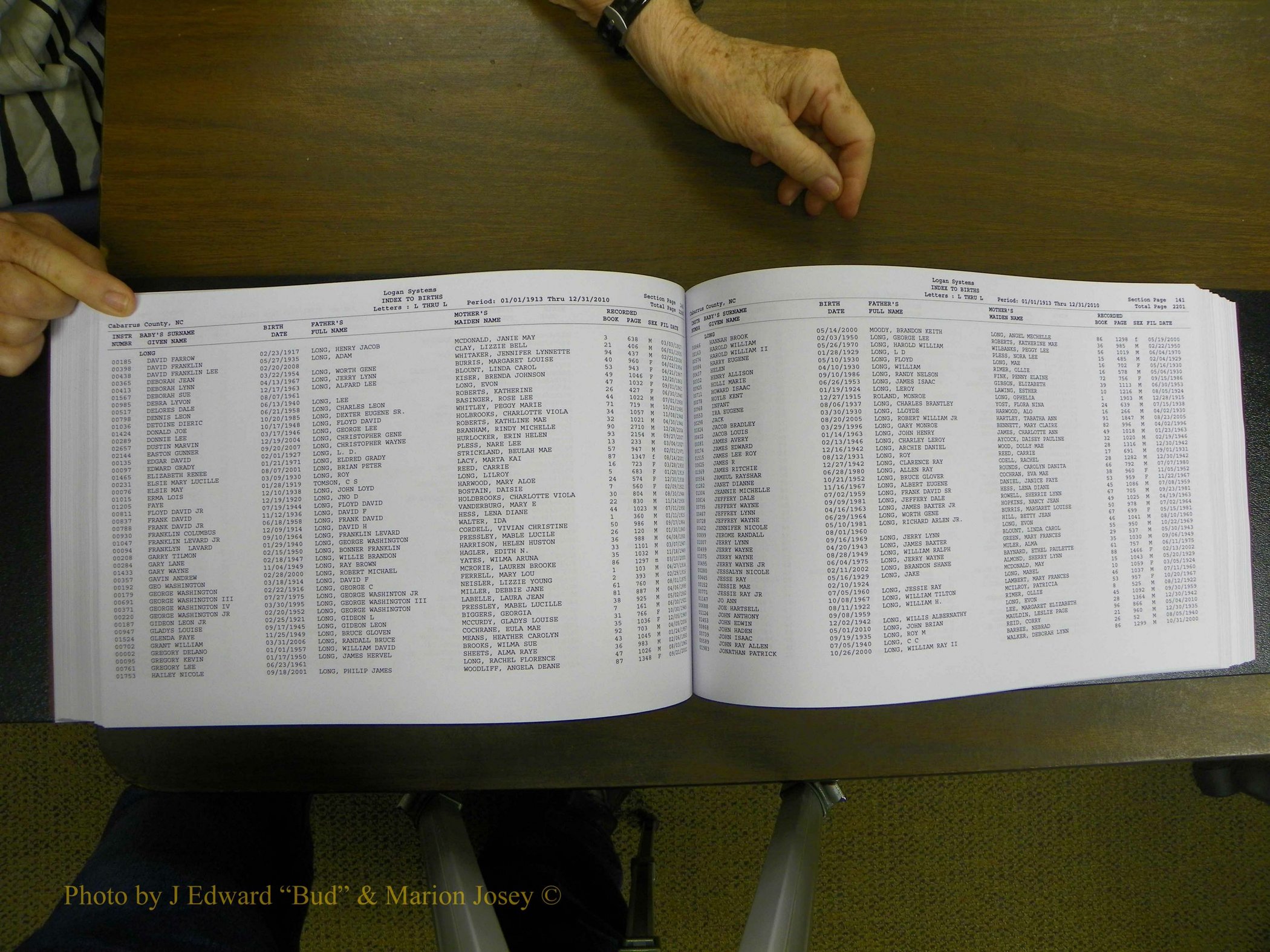 Cabarrus Births Index, I-M, 1913-2010 181.JPG