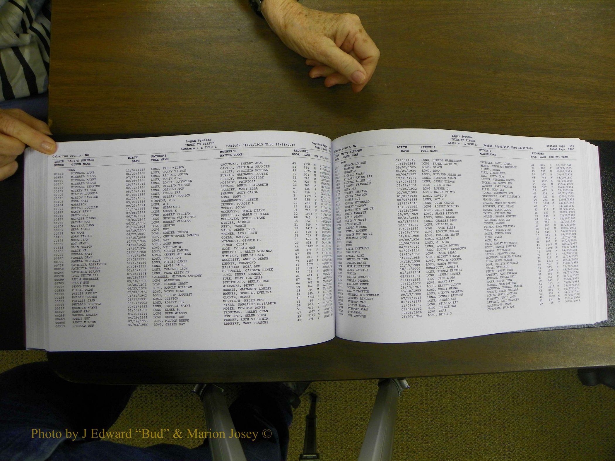 Cabarrus Births Index, I-M, 1913-2010 183.JPG