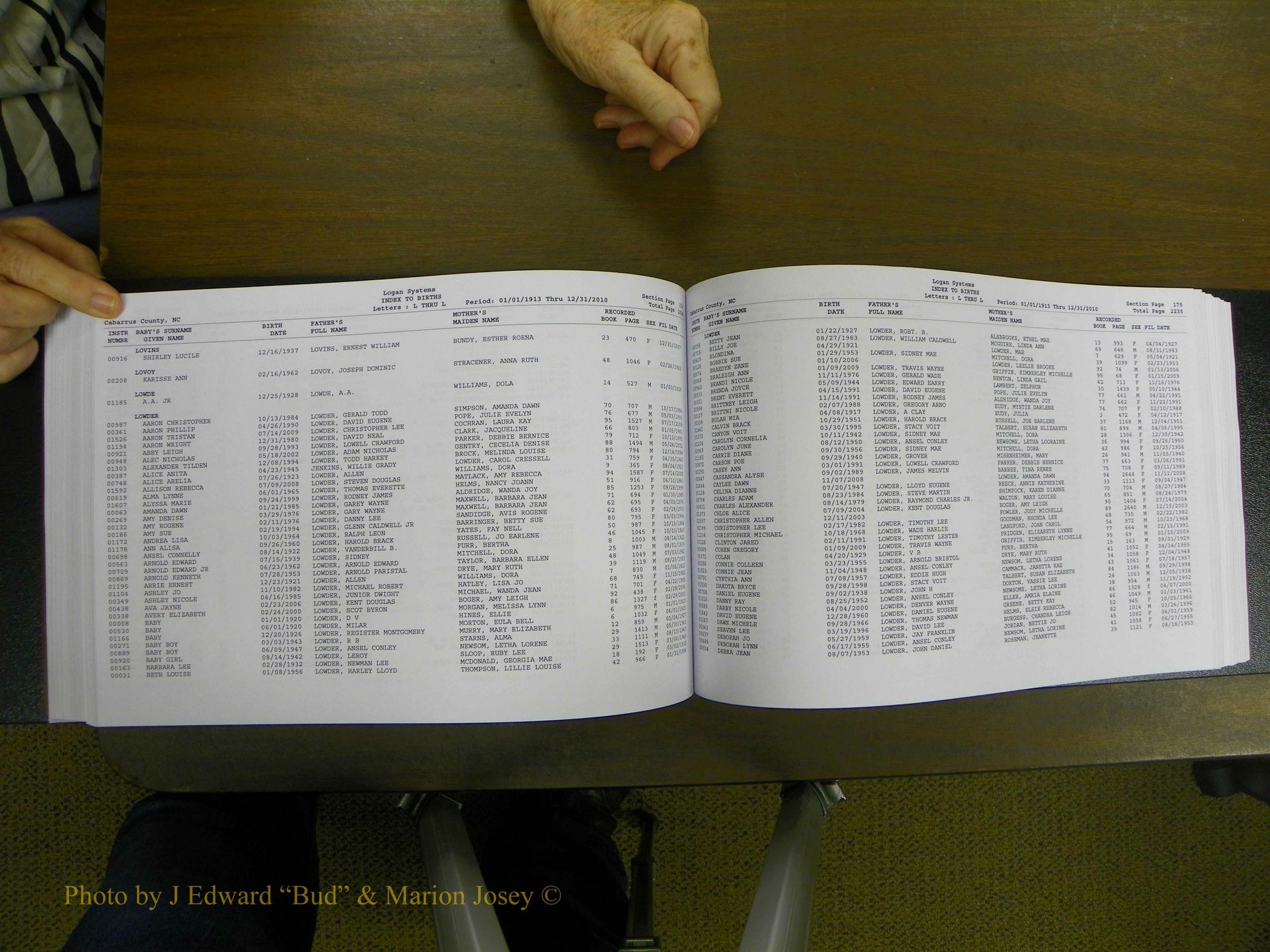 Cabarrus Births Index, I-M, 1913-2010 198.JPG