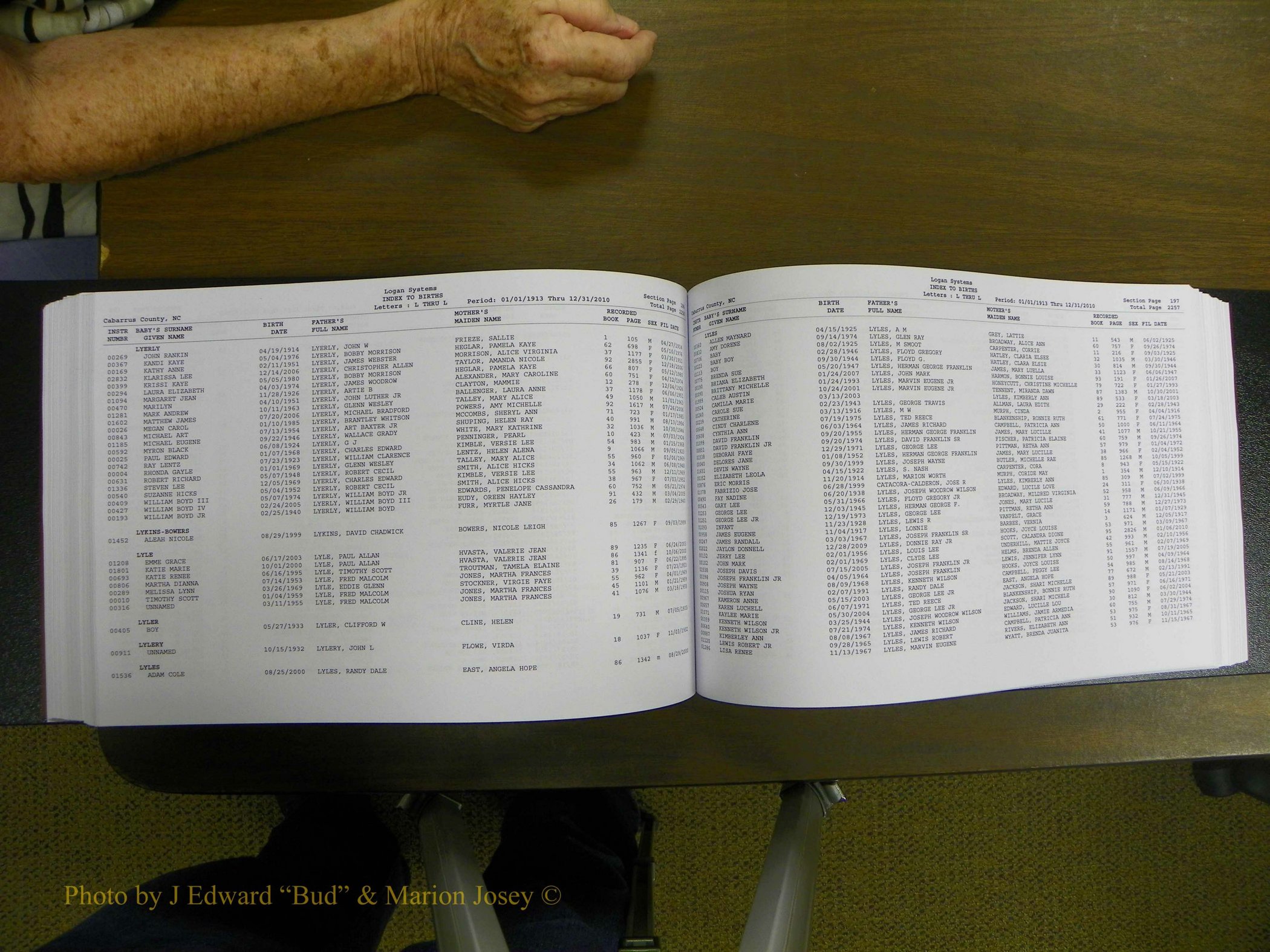 Cabarrus Births Index, I-M, 1913-2010 209.JPG
