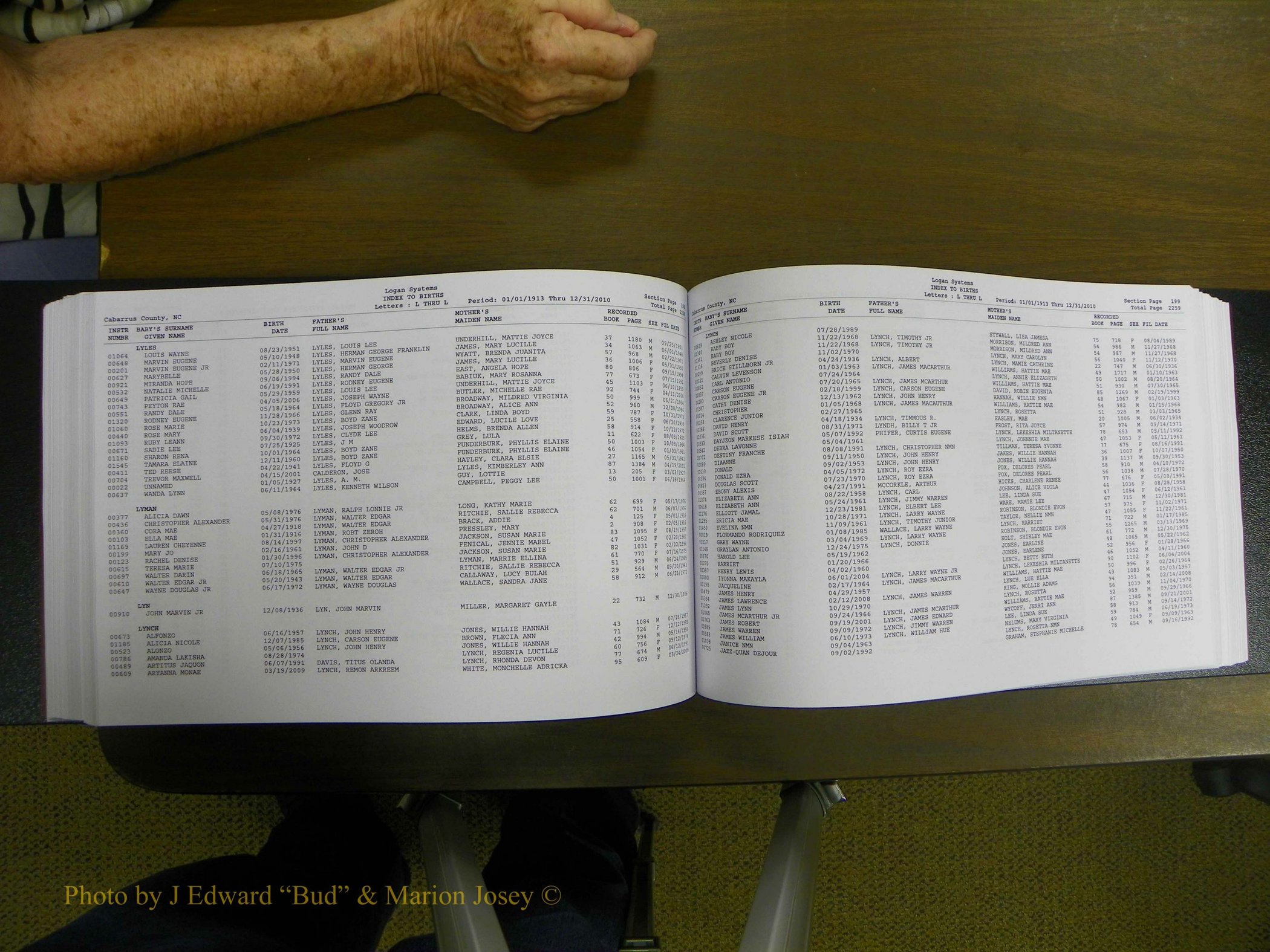 Cabarrus Births Index, I-M, 1913-2010 210.JPG