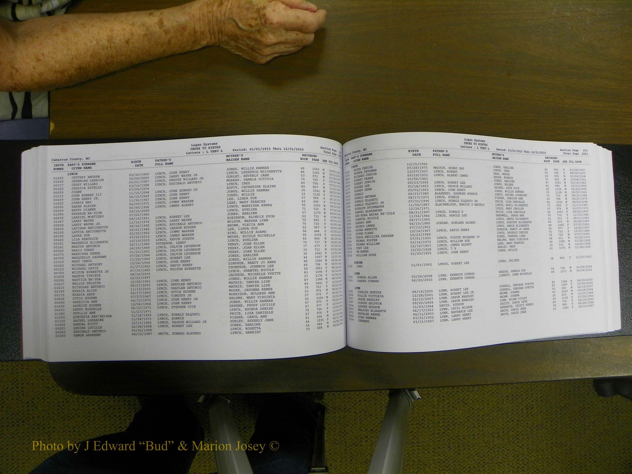 Cabarrus Births Index, I-M, 1913-2010 211.JPG