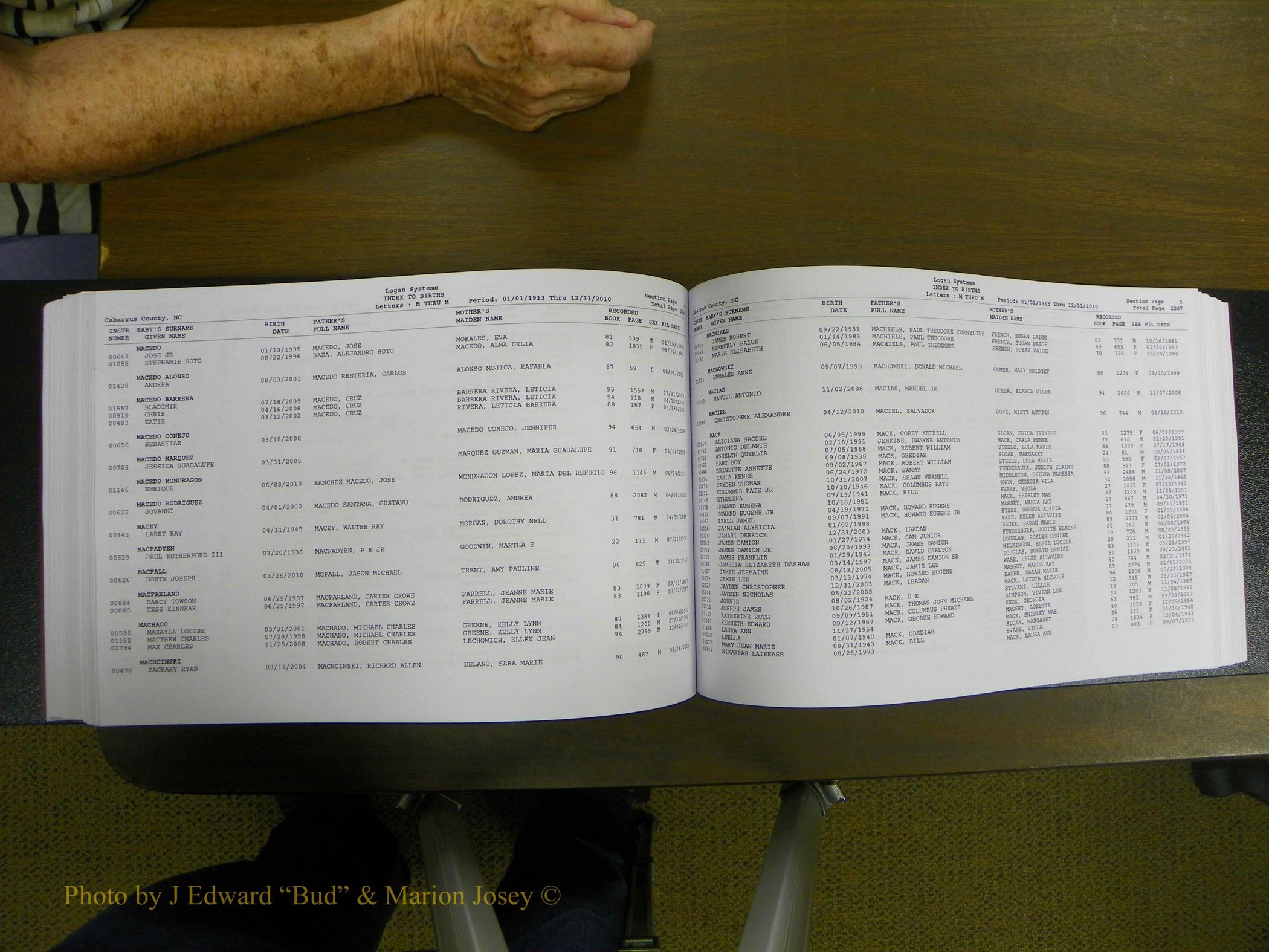 Cabarrus Births Index, I-M, 1913-2010 214.JPG