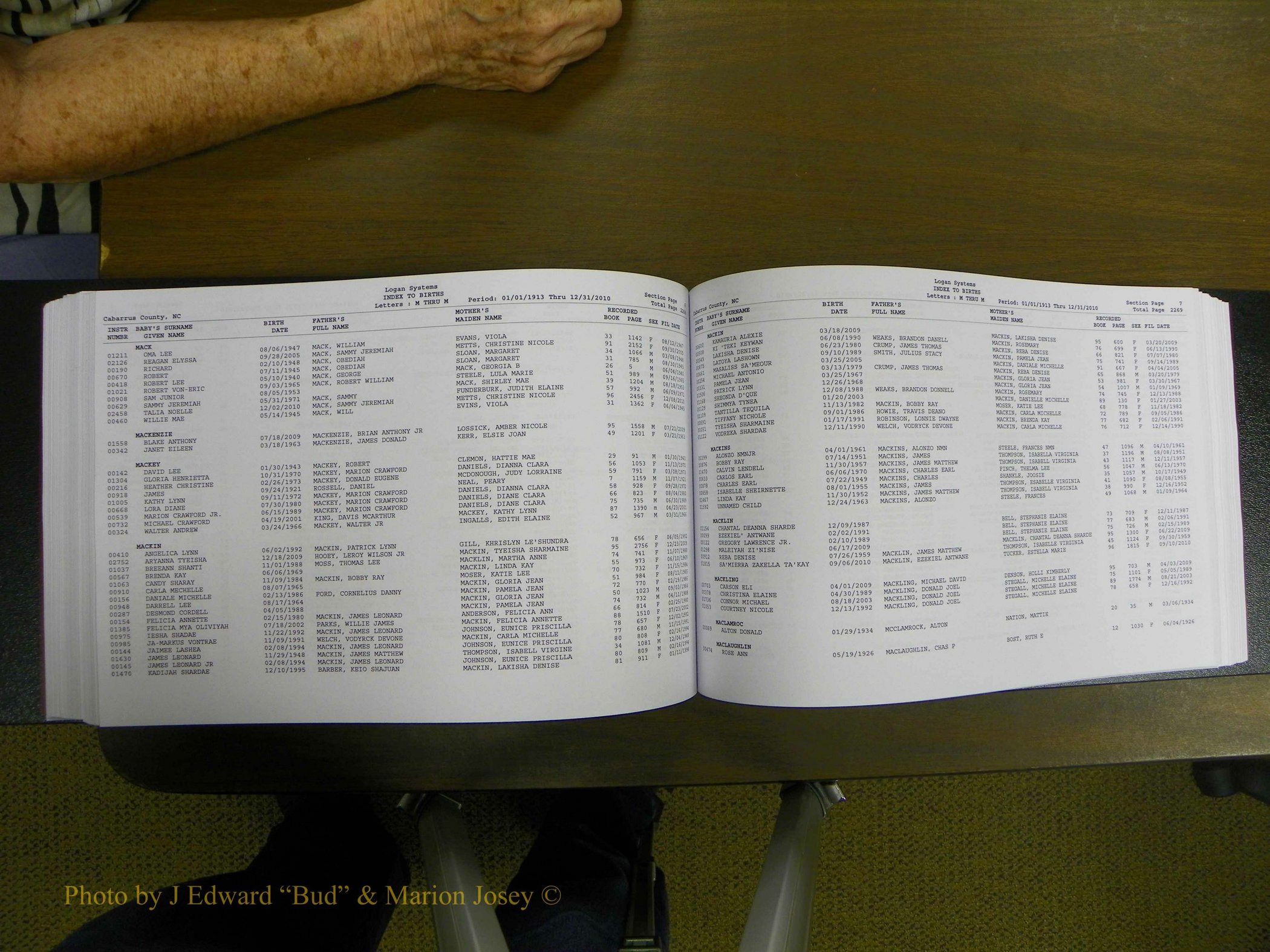 Cabarrus Births Index, I-M, 1913-2010 215.JPG