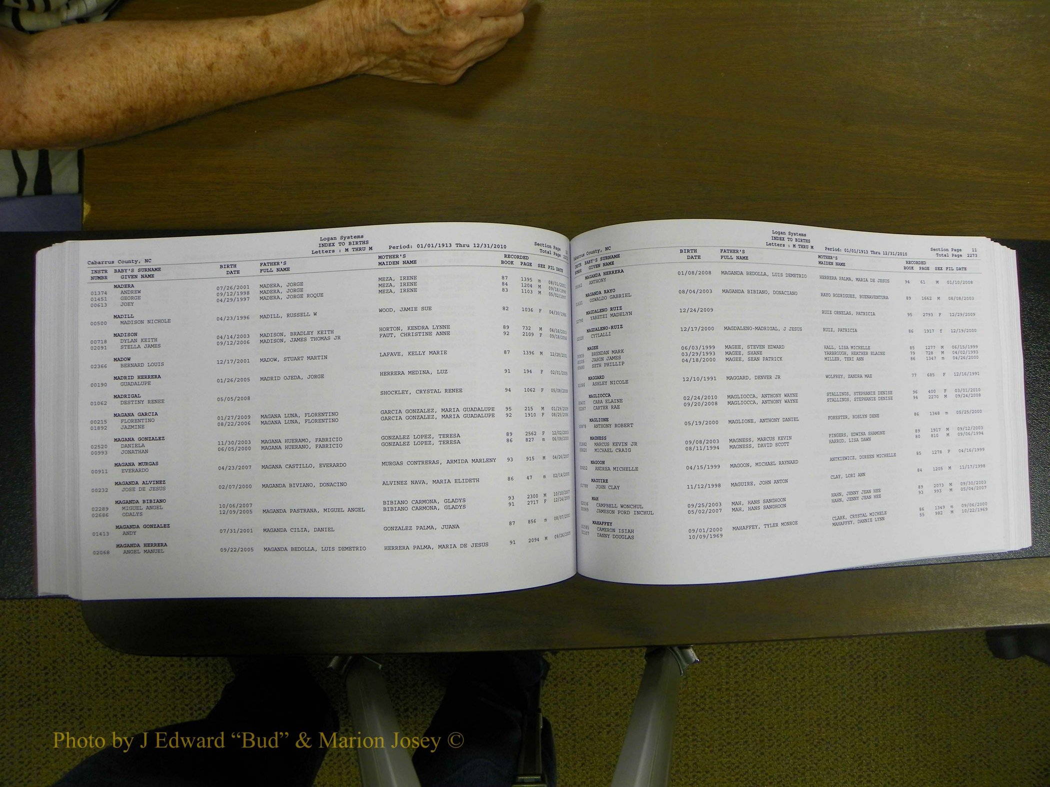Cabarrus Births Index, I-M, 1913-2010 217.JPG