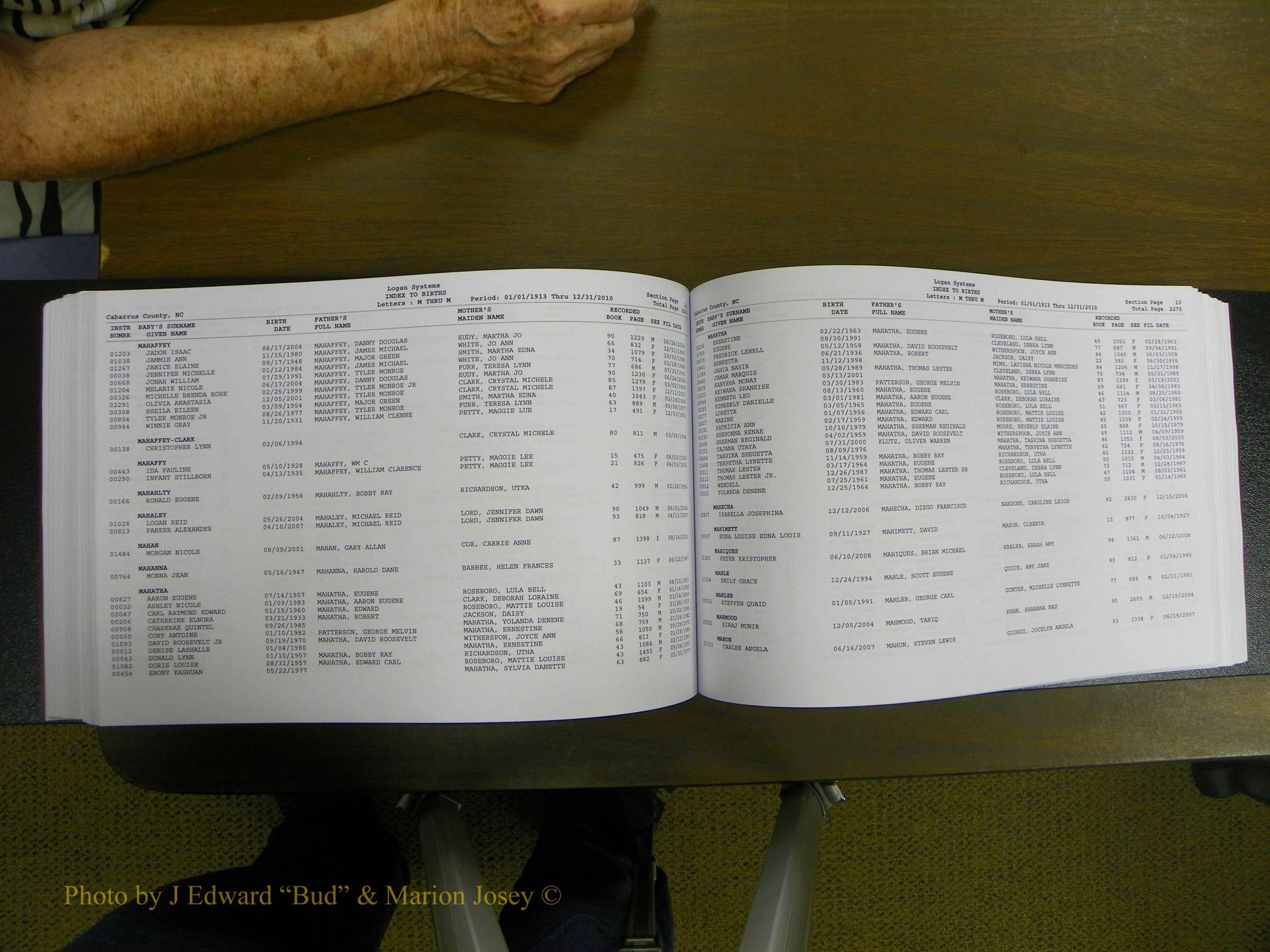 Cabarrus Births Index, I-M, 1913-2010 218.JPG
