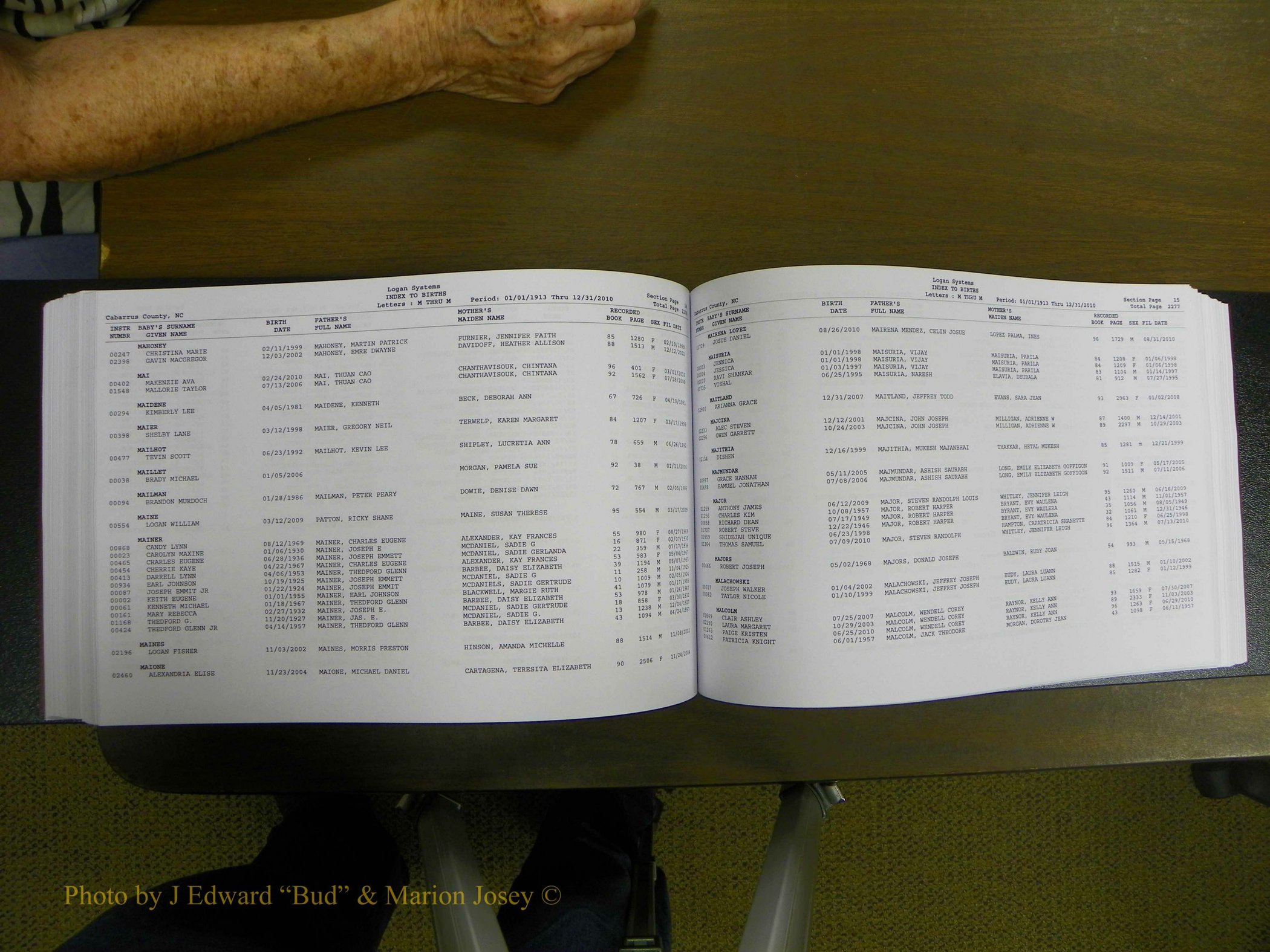 Cabarrus Births Index, I-M, 1913-2010 219.JPG