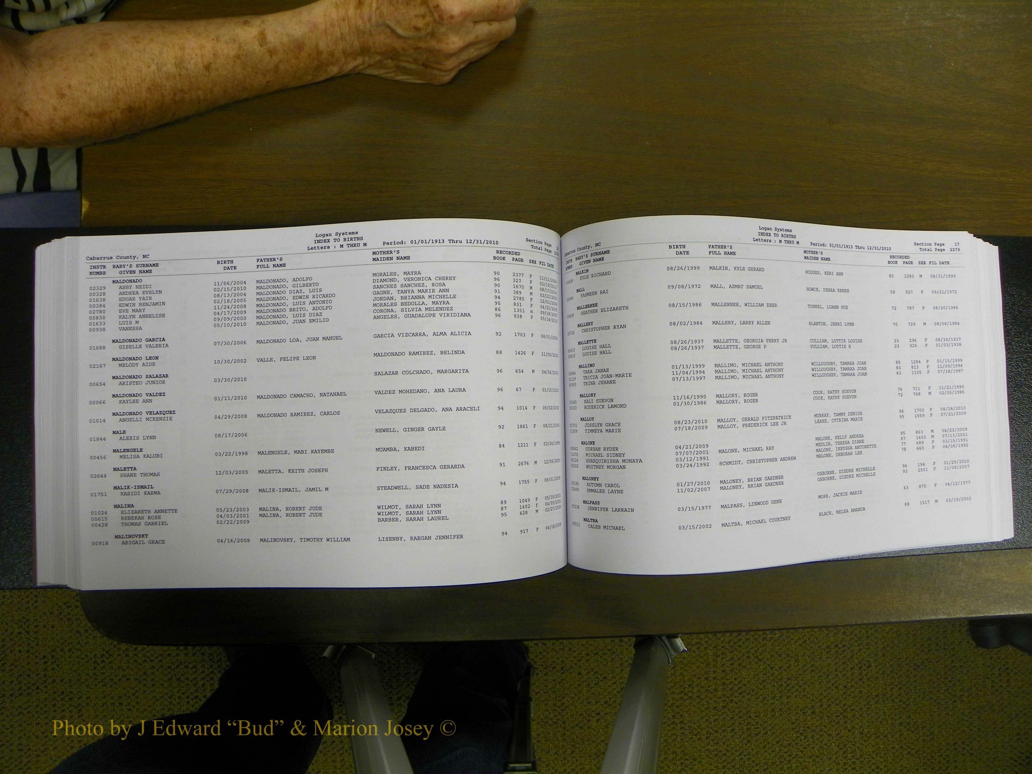 Cabarrus Births Index, I-M, 1913-2010 220.JPG