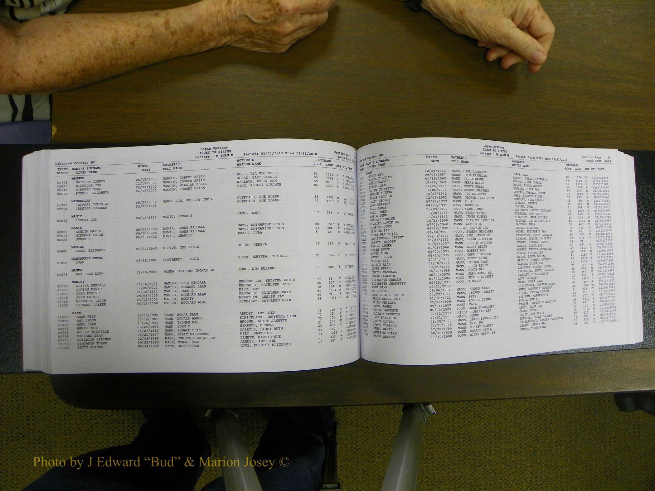 Cabarrus Births Index, I-M, 1913-2010 222.JPG