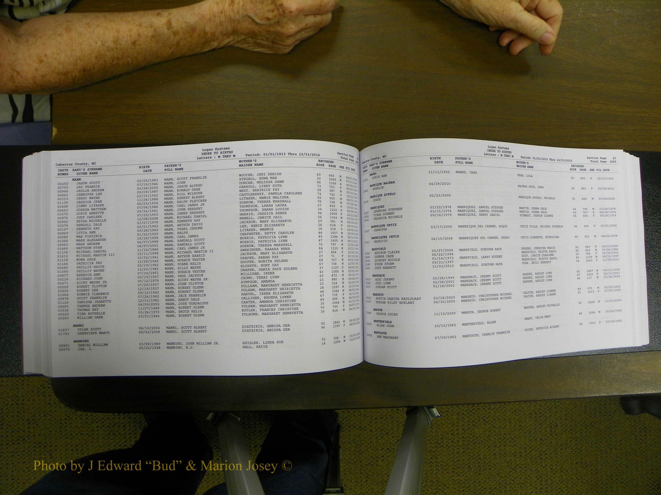 Cabarrus Births Index, I-M, 1913-2010 223.JPG