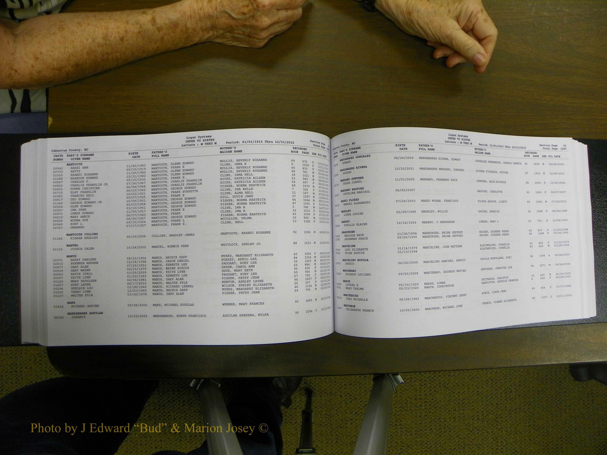 Cabarrus Births Index, I-M, 1913-2010 225.JPG