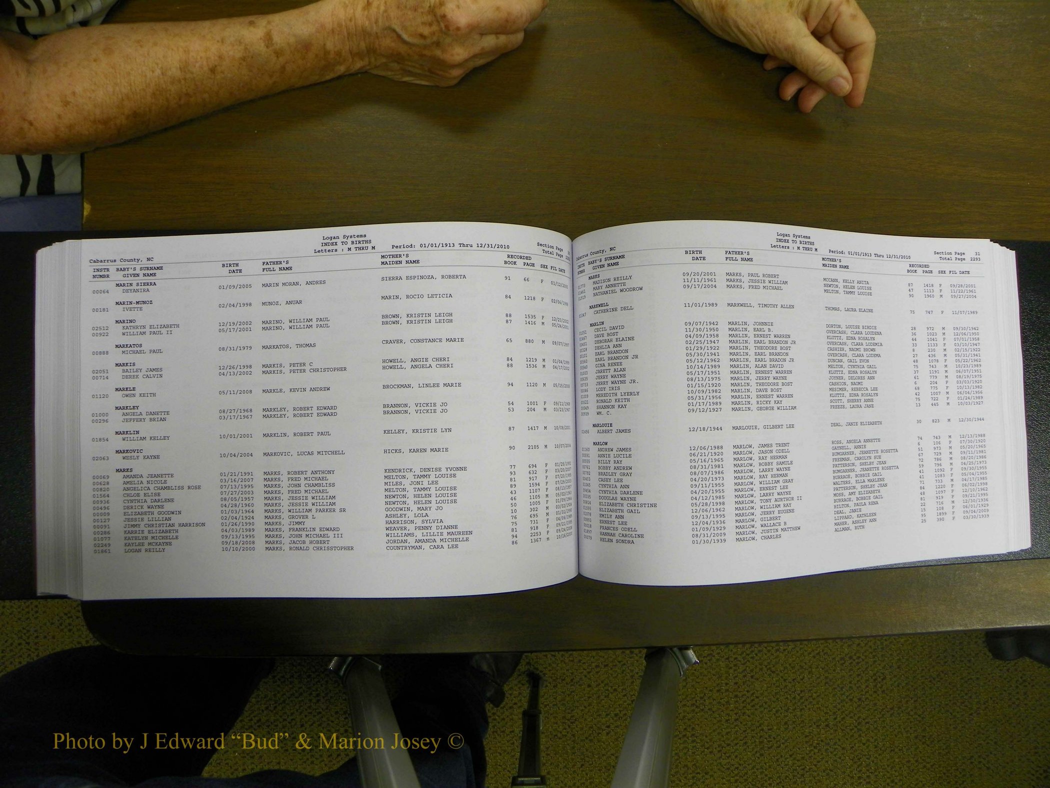 Cabarrus Births Index, I-M, 1913-2010 228.JPG