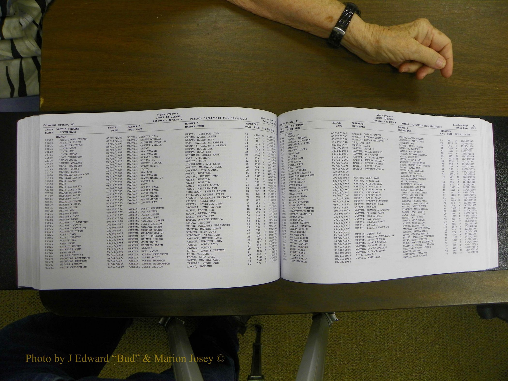 Cabarrus Births Index, I-M, 1913-2010 234.JPG