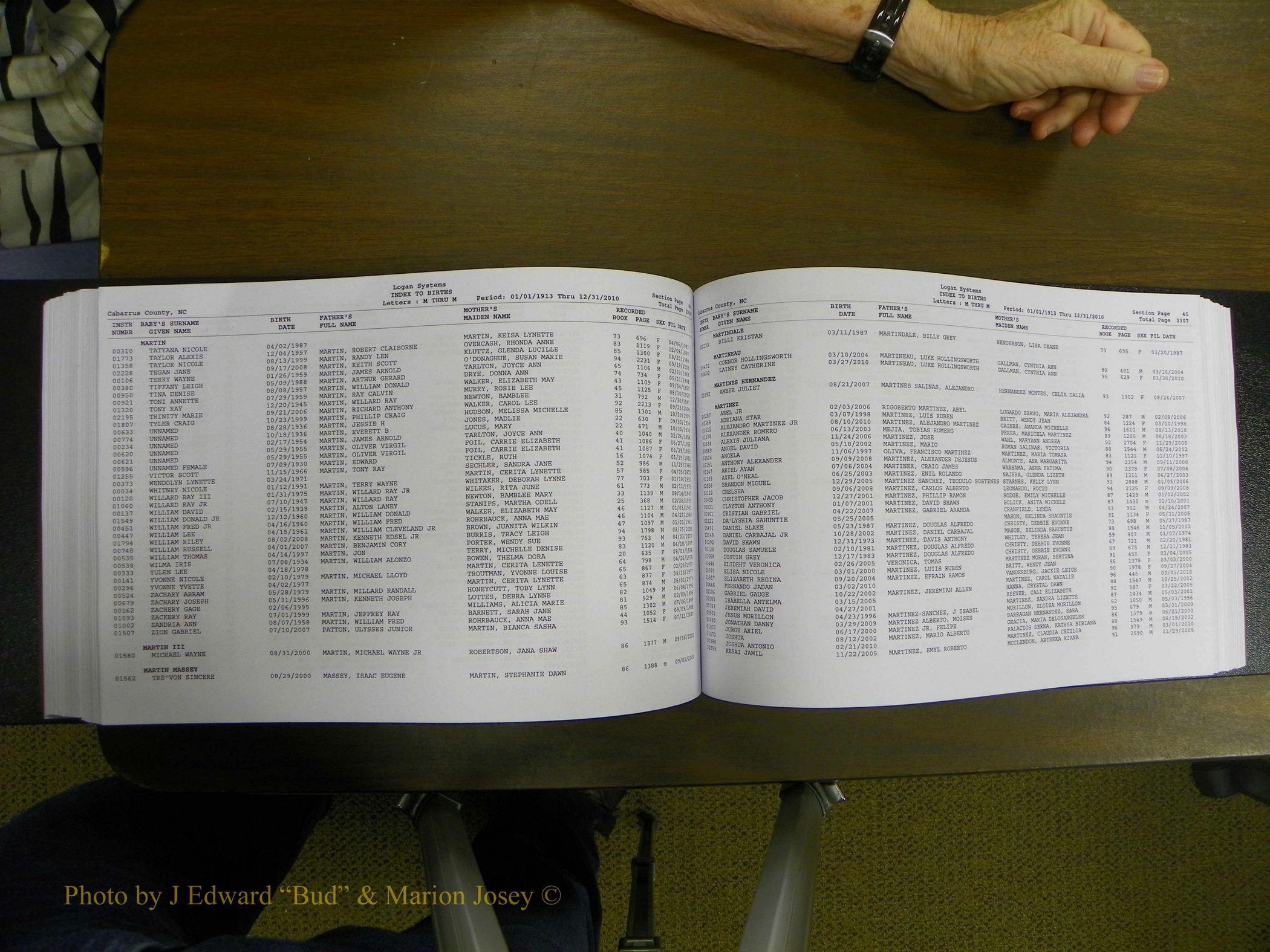 Cabarrus Births Index, I-M, 1913-2010 235.JPG