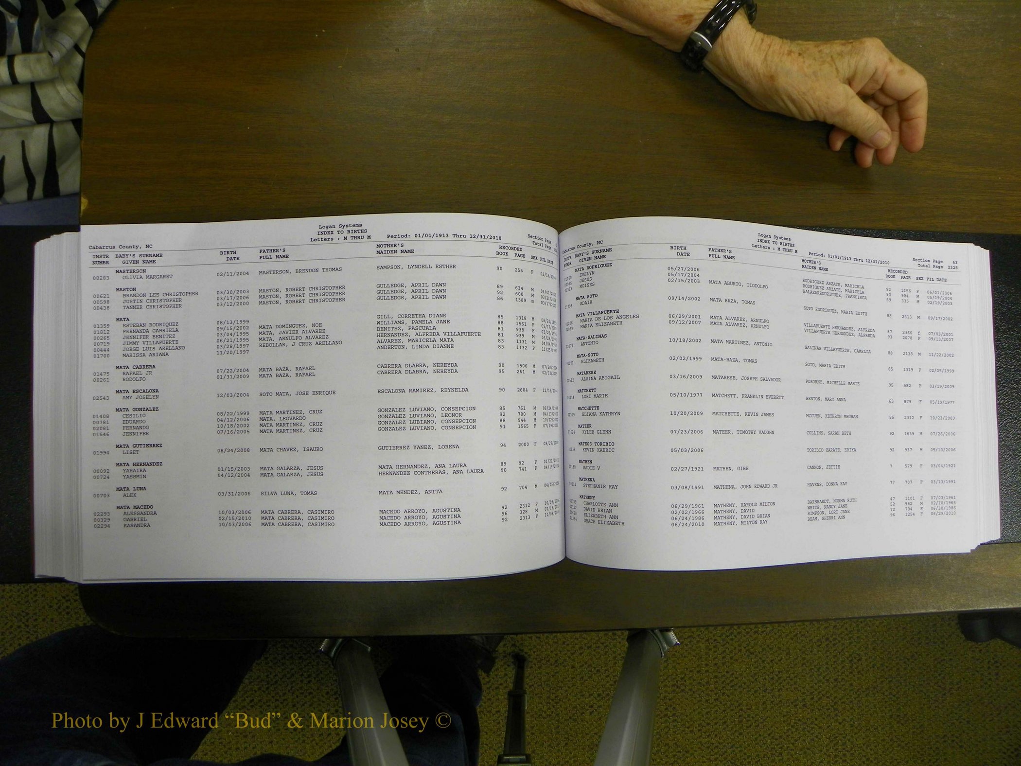 Cabarrus Births Index, I-M, 1913-2010 244.JPG