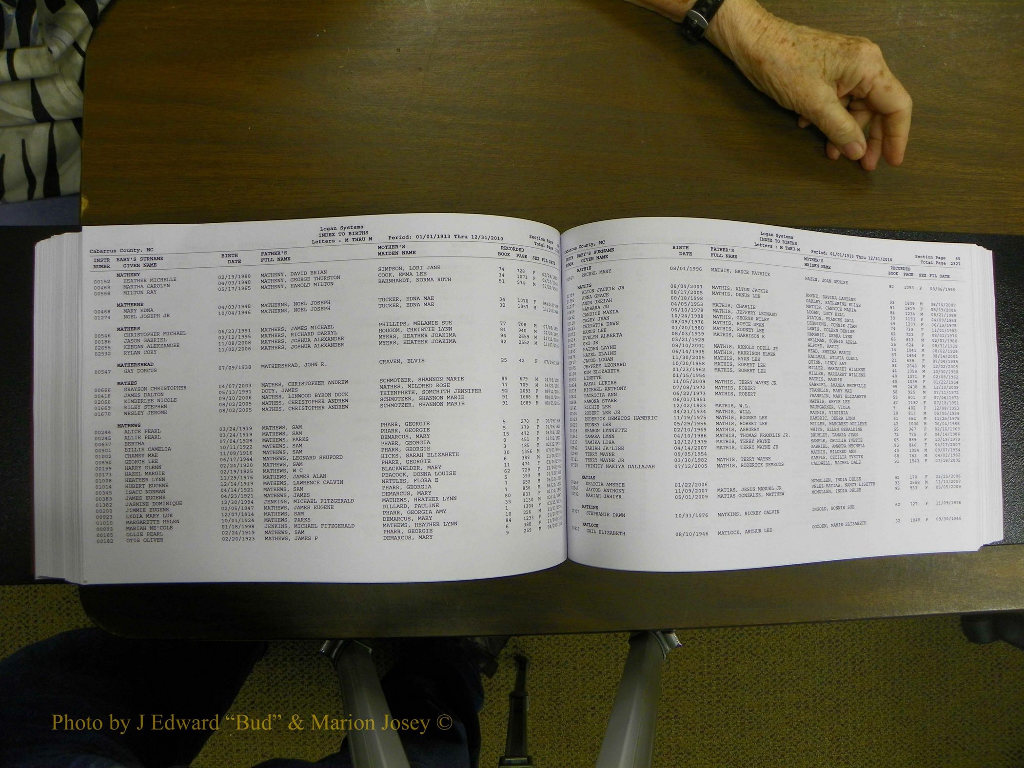 Cabarrus Births Index, I-M, 1913-2010 245.JPG