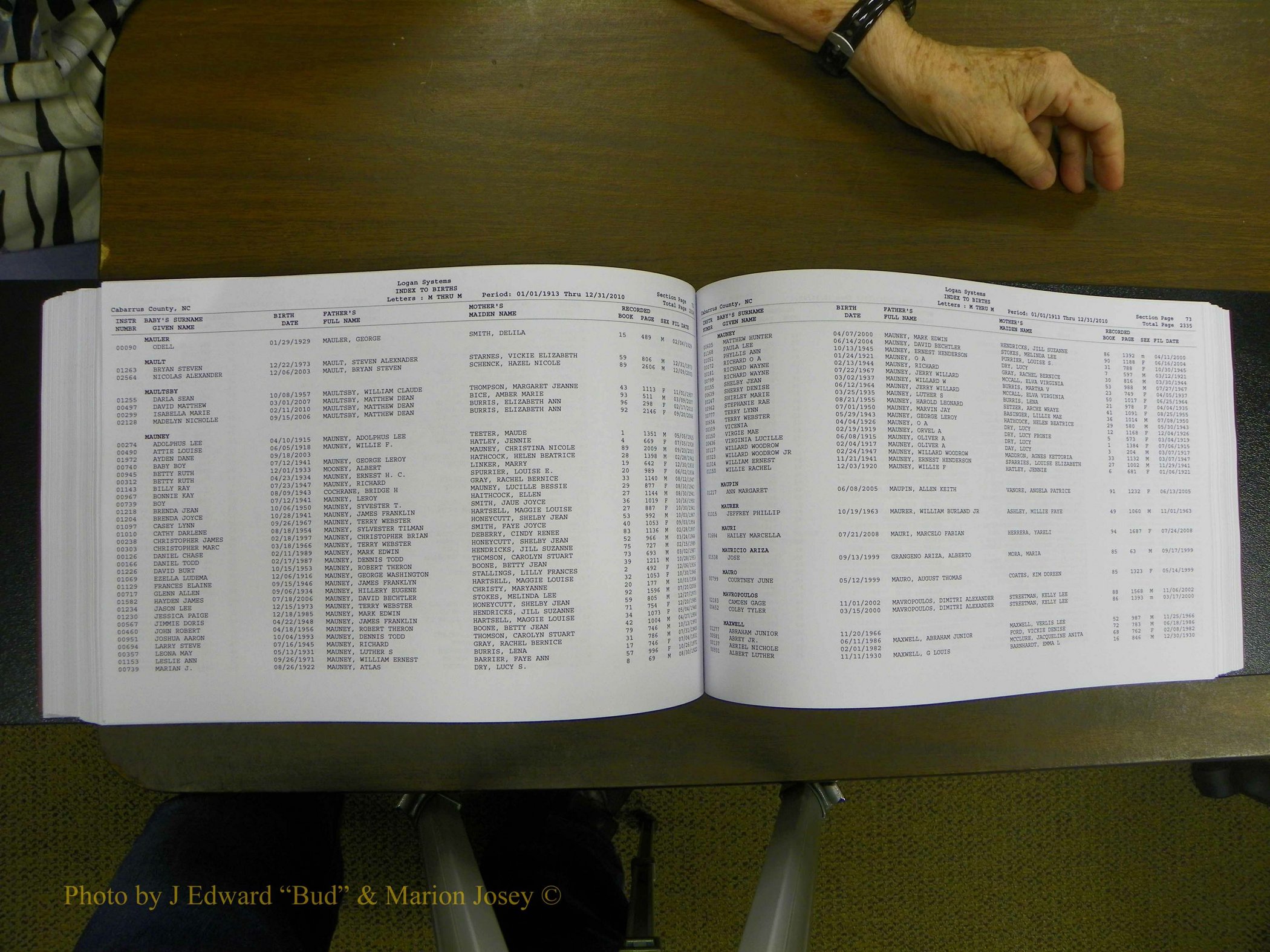 Cabarrus Births Index, I-M, 1913-2010 249.JPG