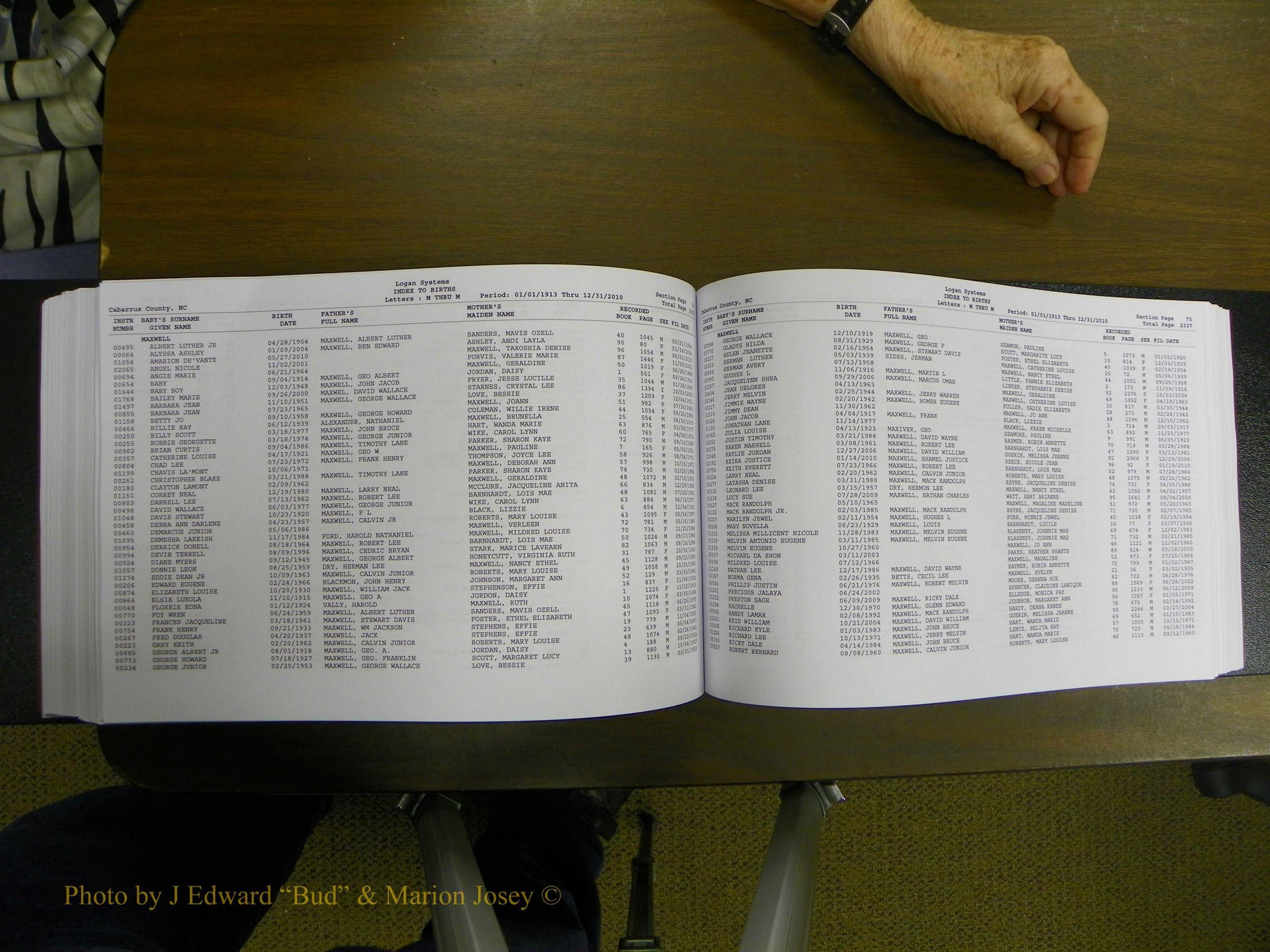 Cabarrus Births Index, I-M, 1913-2010 250.JPG