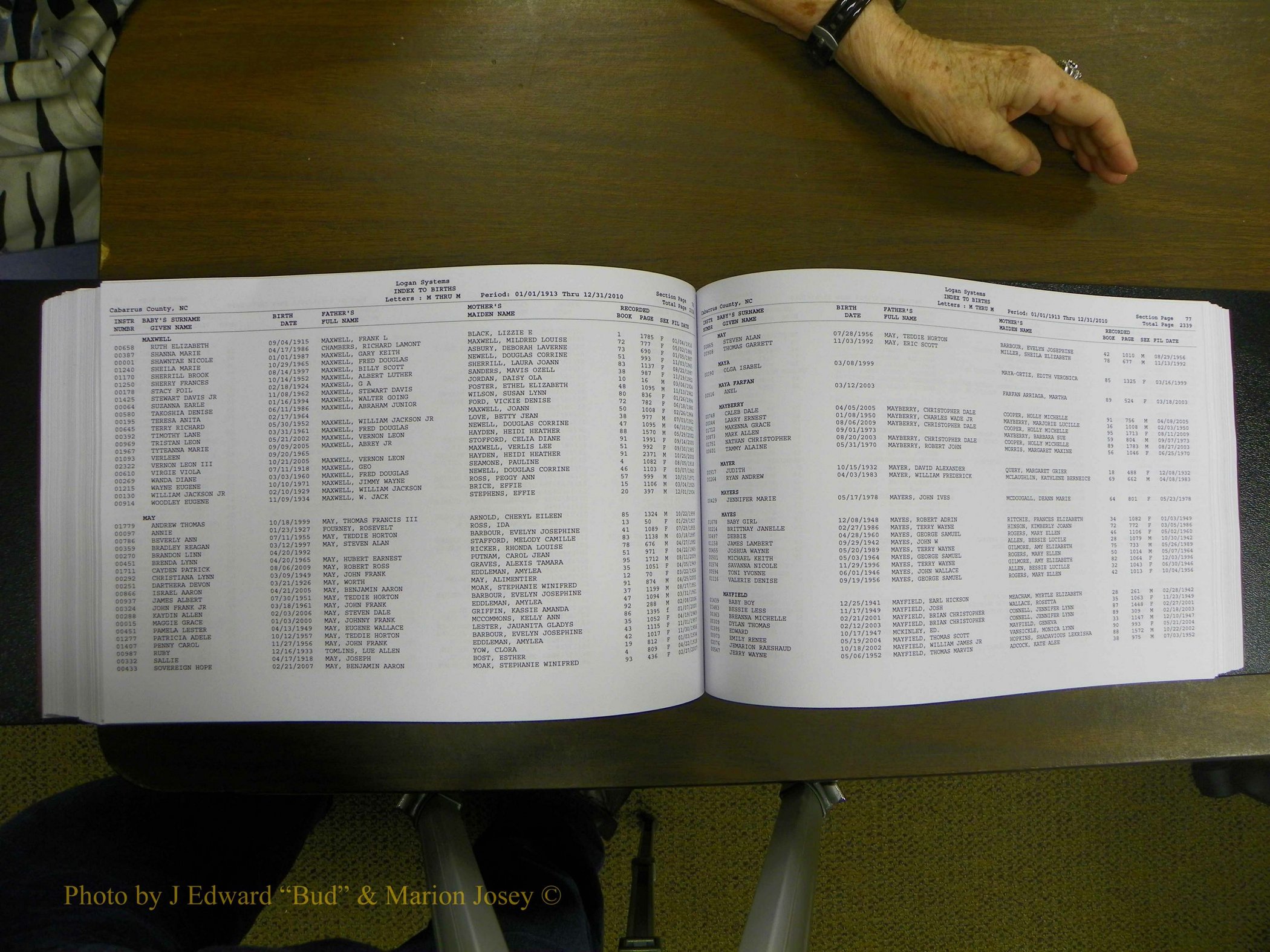 Cabarrus Births Index, I-M, 1913-2010 251.JPG