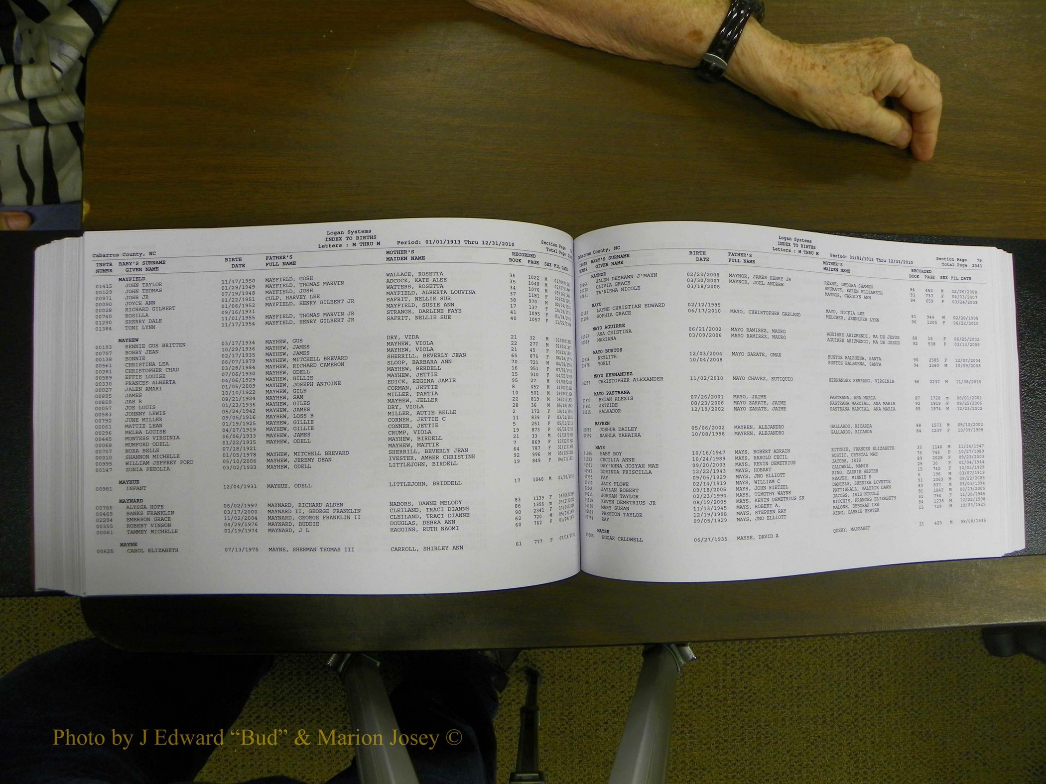 Cabarrus Births Index, I-M, 1913-2010 252.JPG