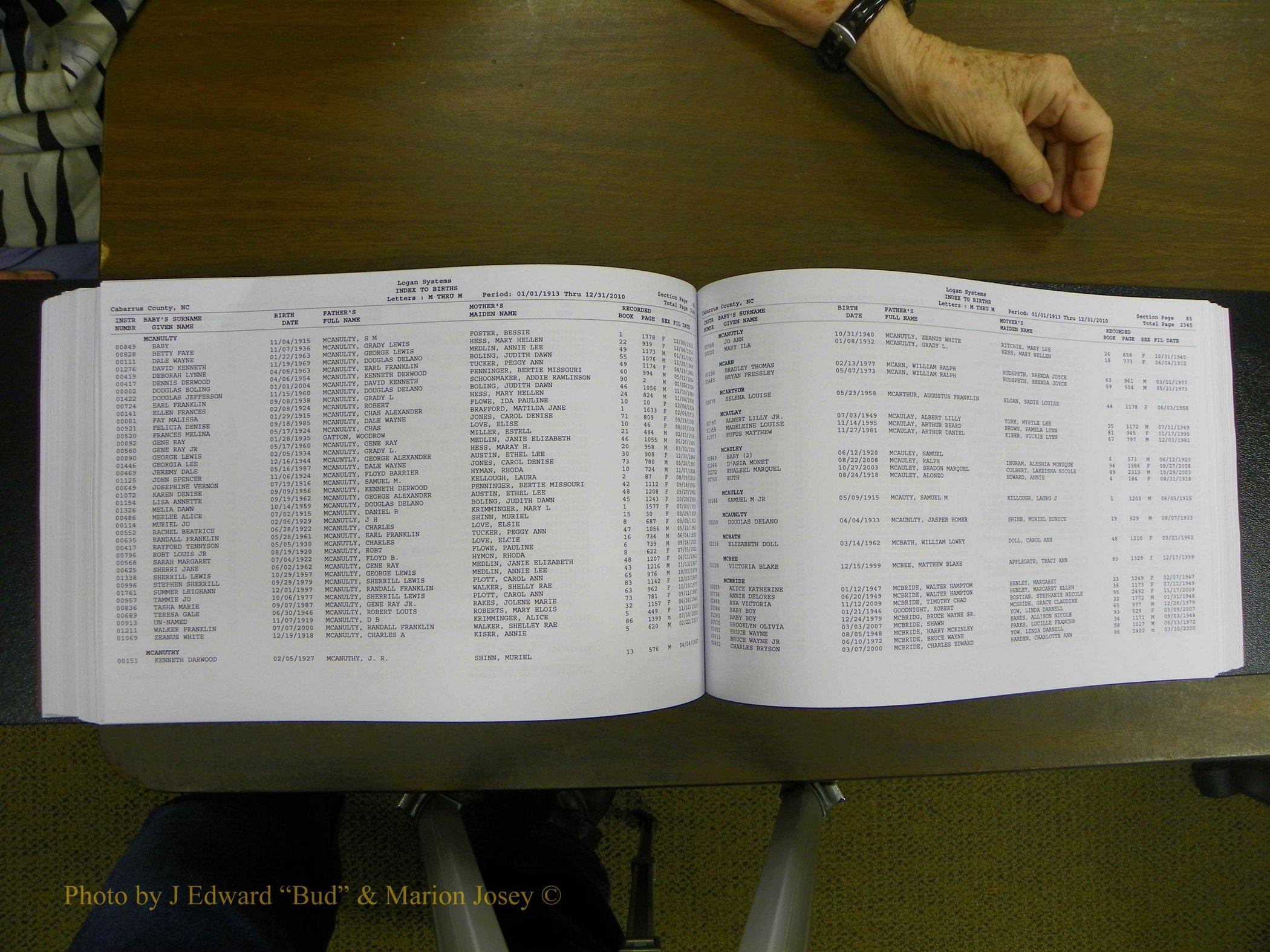 Cabarrus Births Index, I-M, 1913-2010 254.JPG