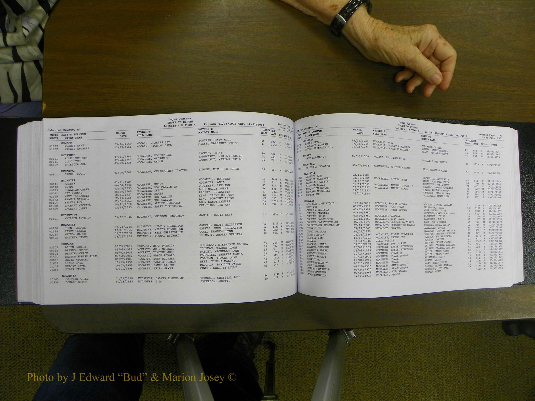 Cabarrus Births Index, I-M, 1913-2010 258.JPG