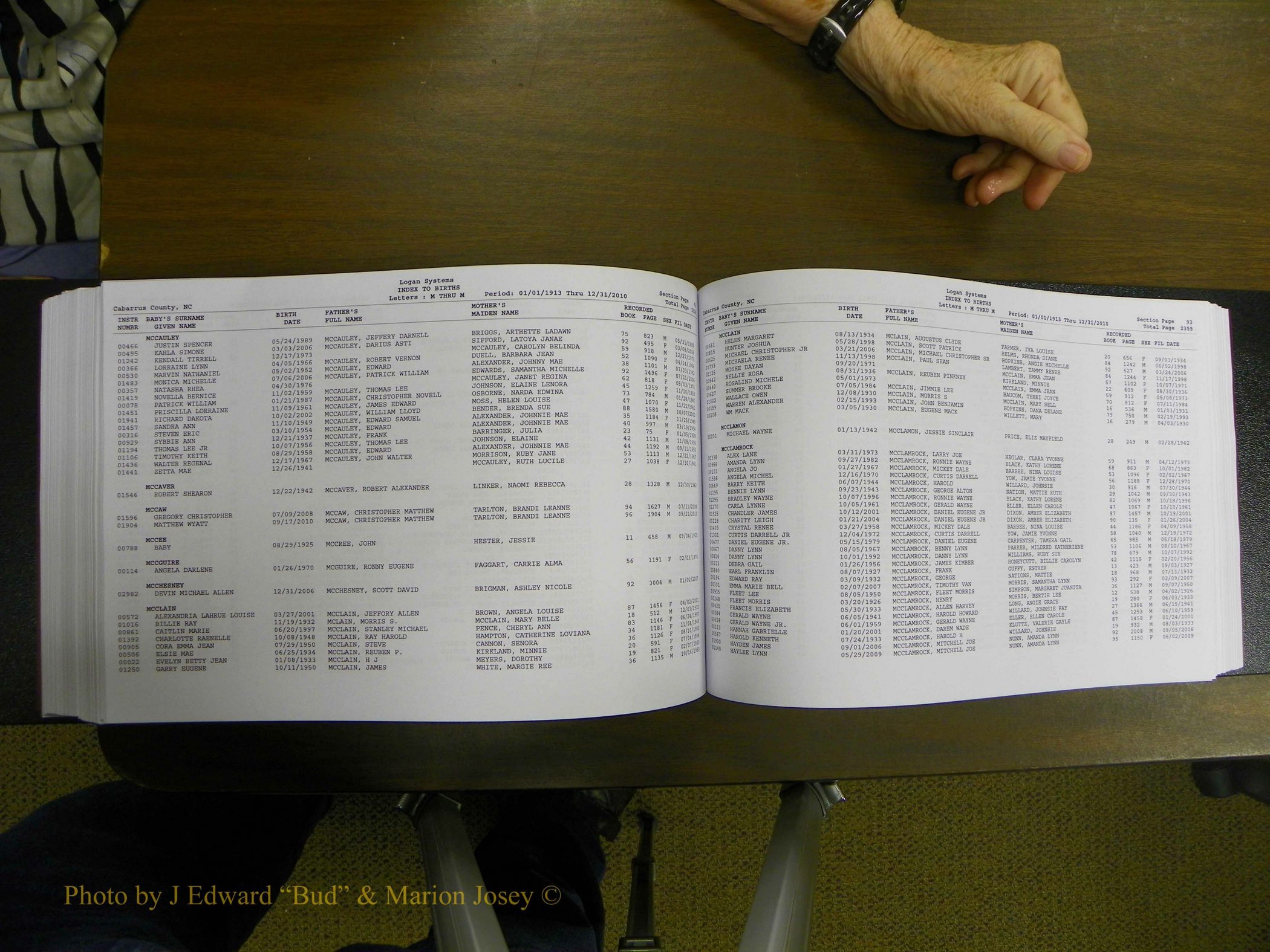 Cabarrus Births Index, I-M, 1913-2010 259.JPG