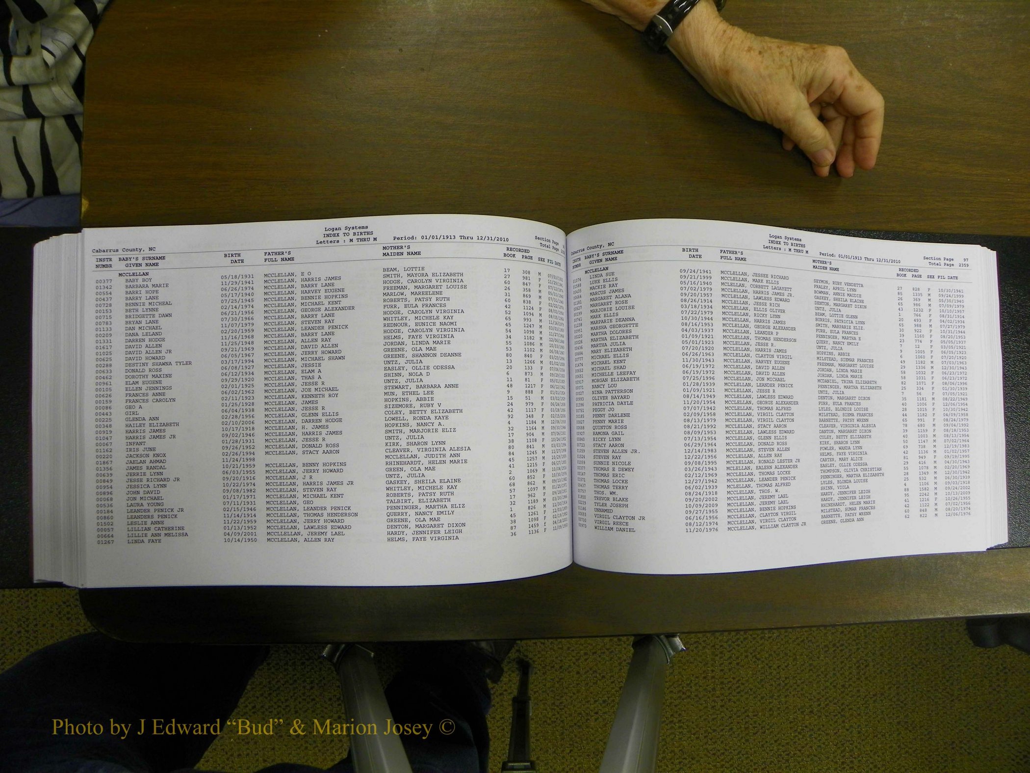 Cabarrus Births Index, I-M, 1913-2010 261.JPG