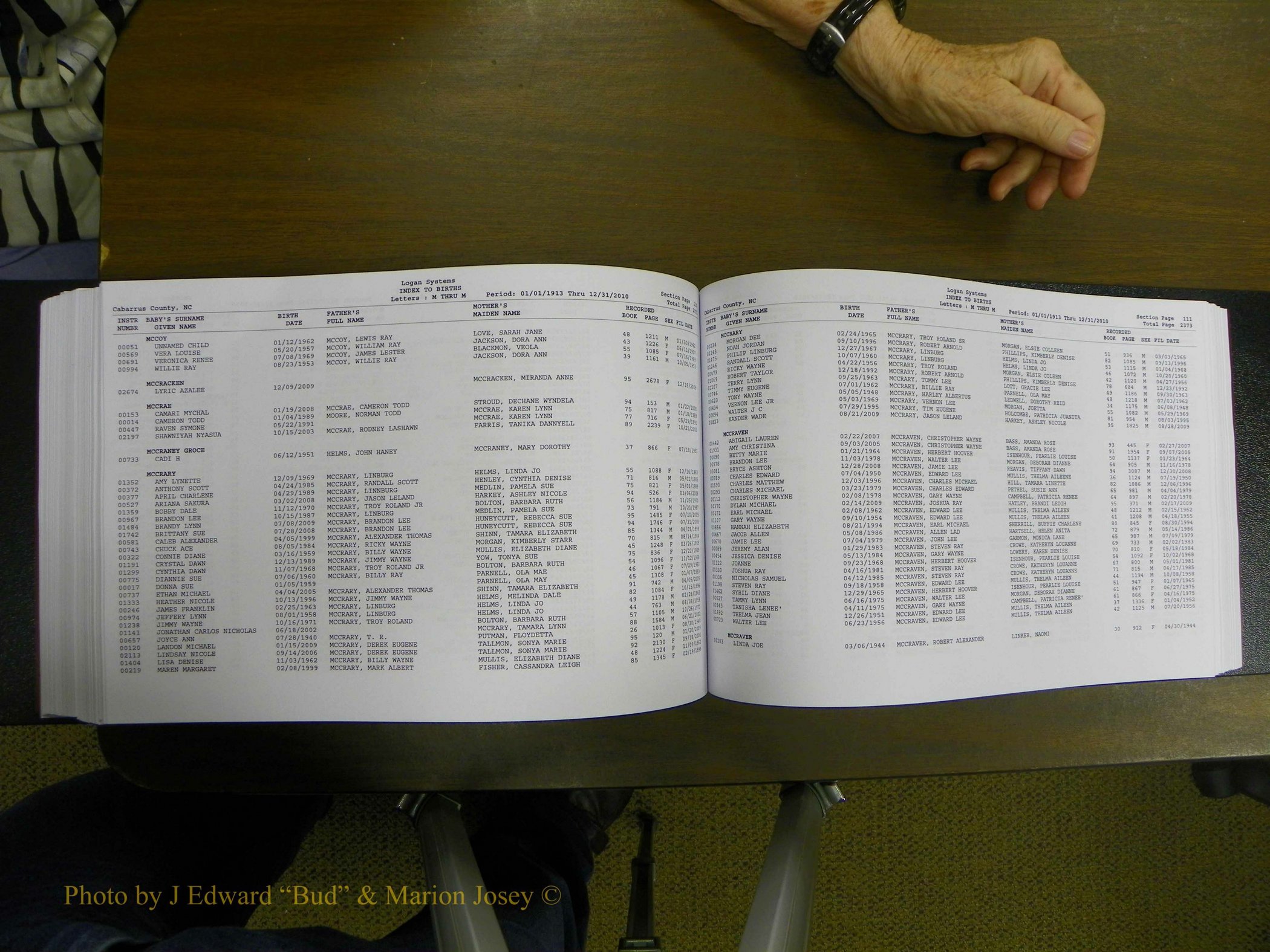 Cabarrus Births Index, I-M, 1913-2010 268.JPG