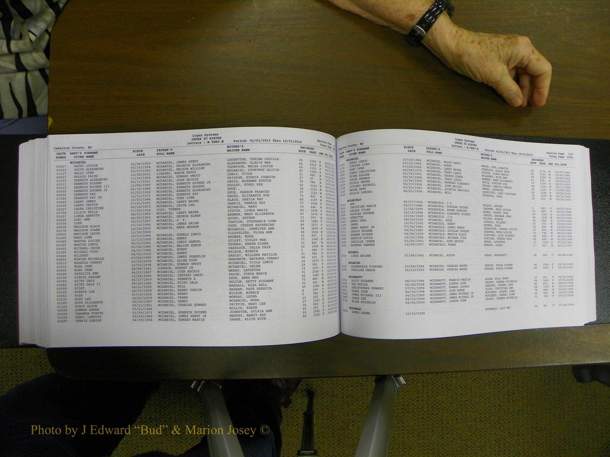 Cabarrus Births Index, I-M, 1913-2010 272.JPG