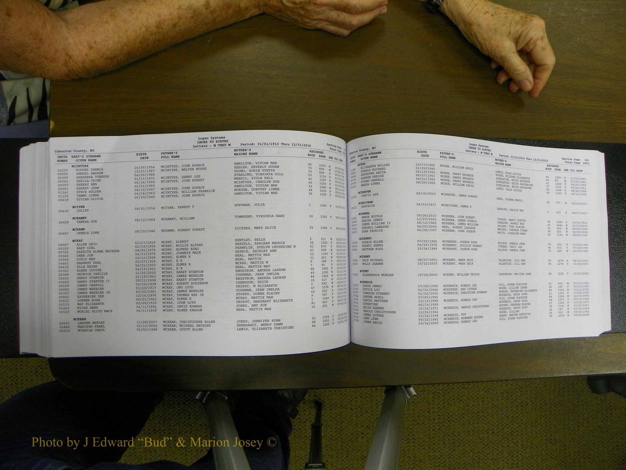 Cabarrus Births Index, I-M, 1913-2010 283.JPG