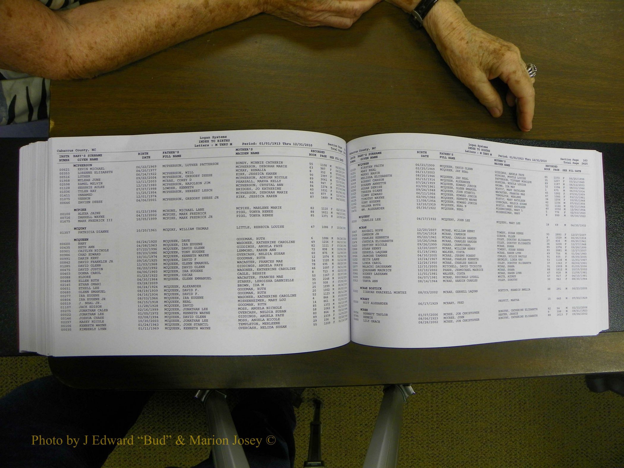Cabarrus Births Index, I-M, 1913-2010 294.JPG