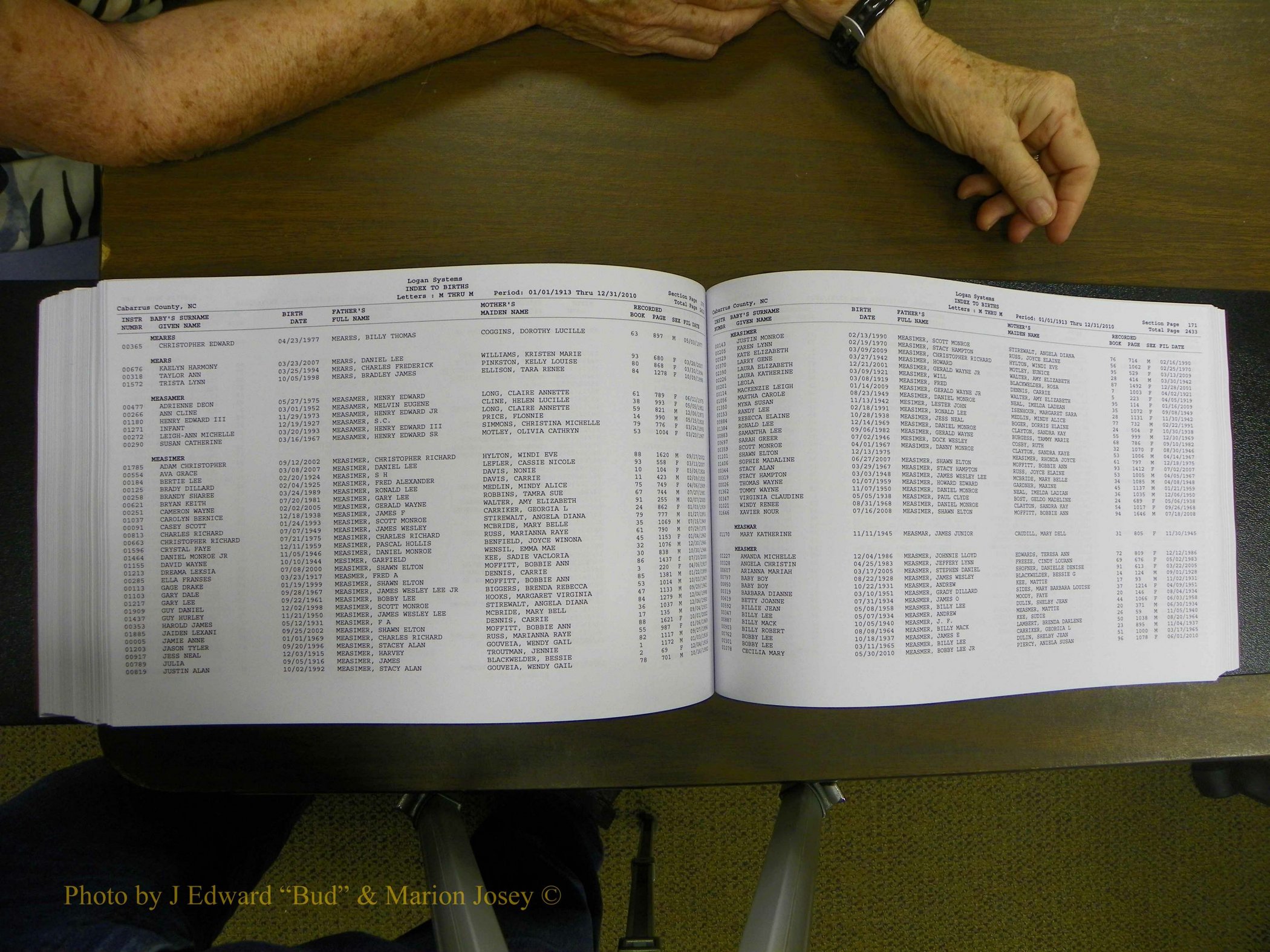 Cabarrus Births Index, I-M, 1913-2010 298.JPG