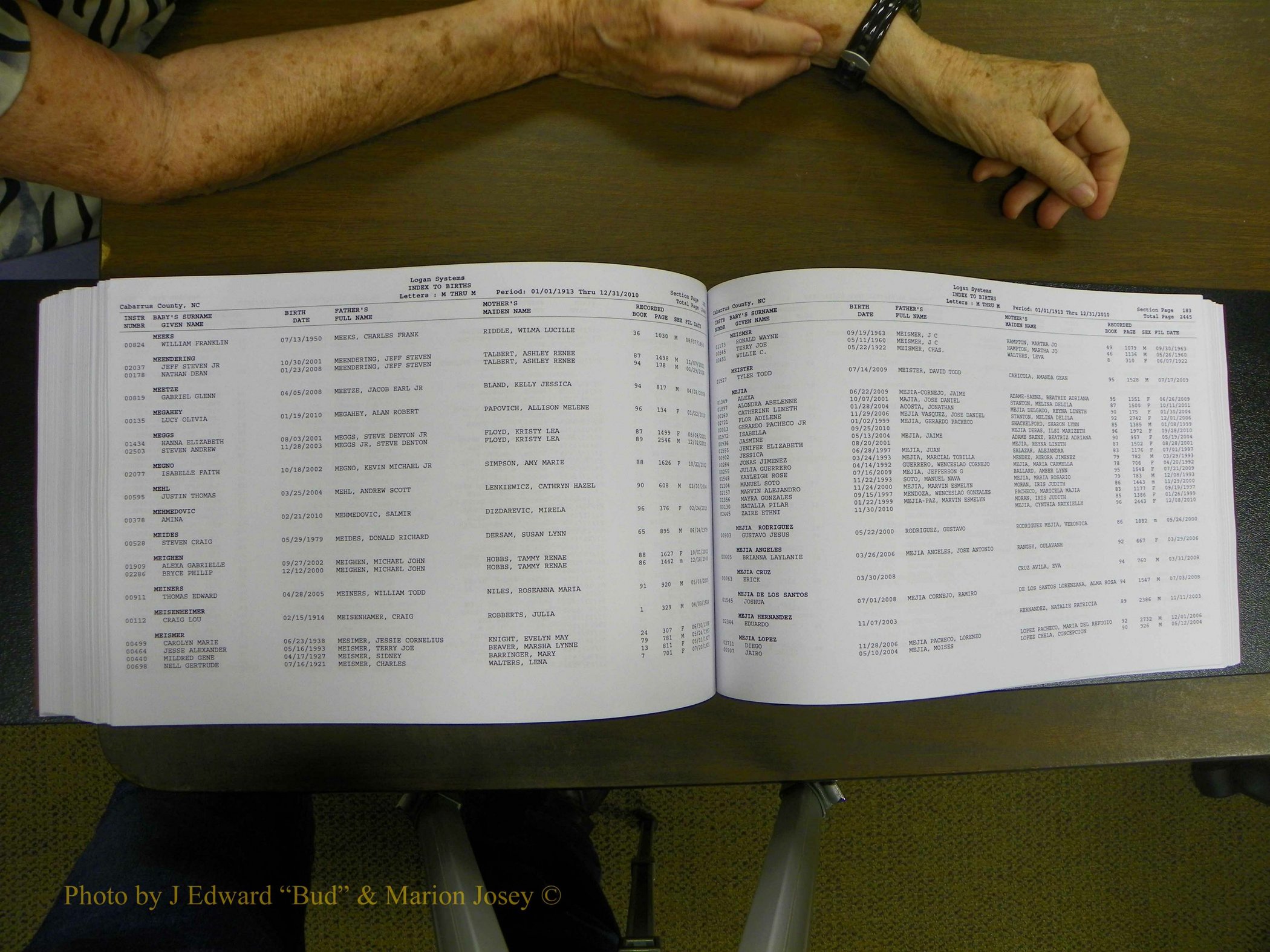 Cabarrus Births Index, I-M, 1913-2010 304.JPG