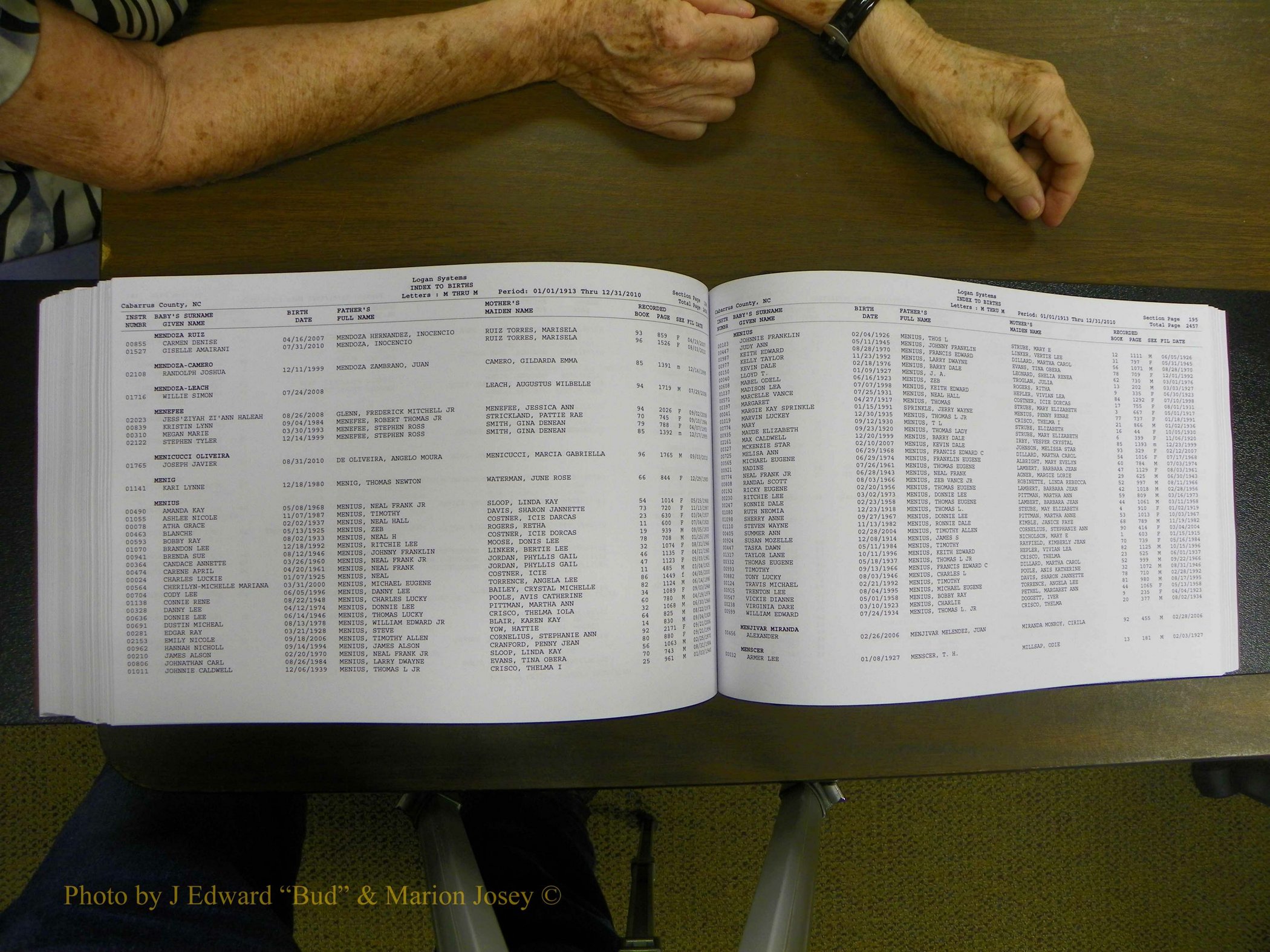 Cabarrus Births Index, I-M, 1913-2010 312.JPG