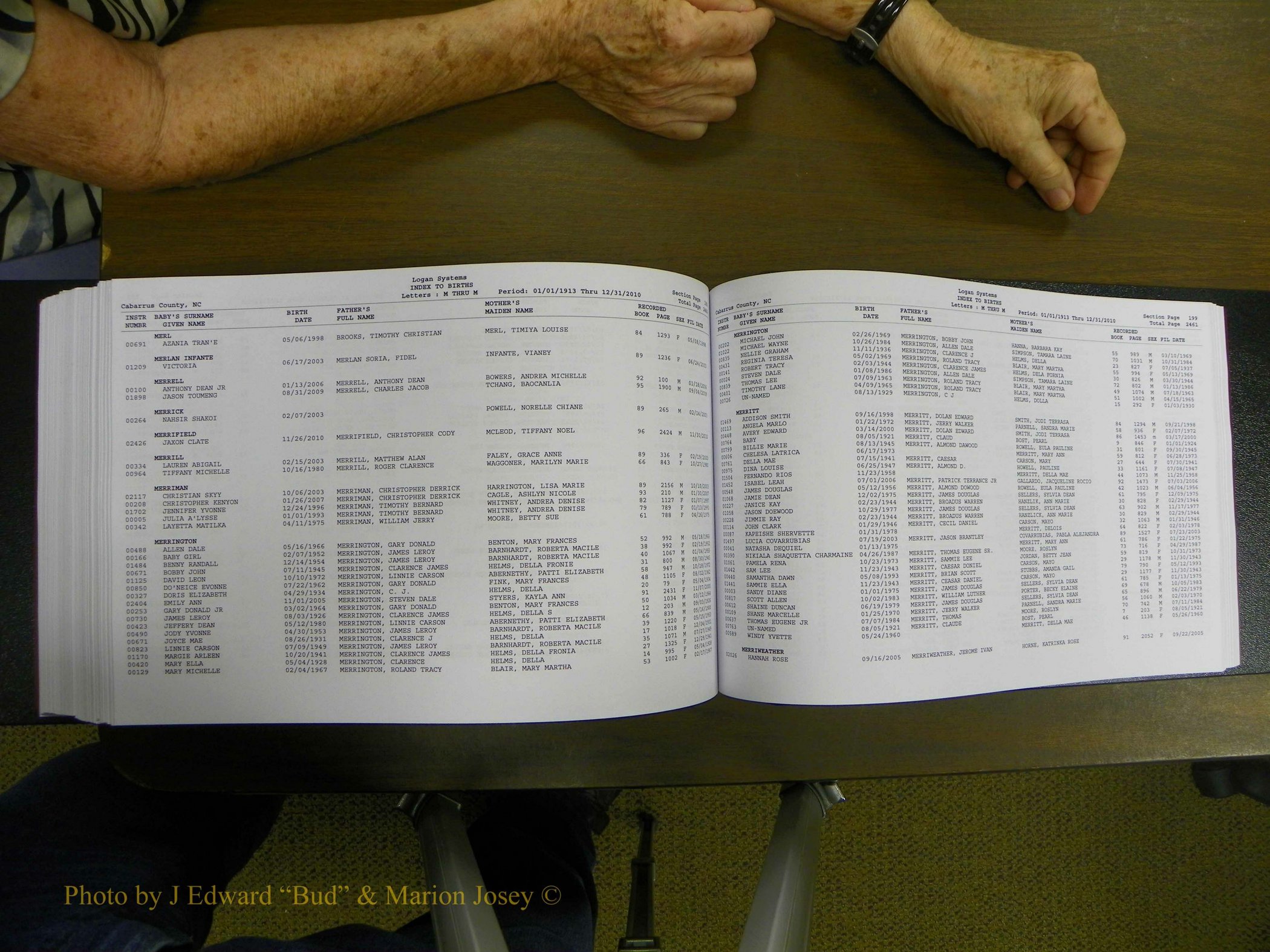 Cabarrus Births Index, I-M, 1913-2010 314.JPG