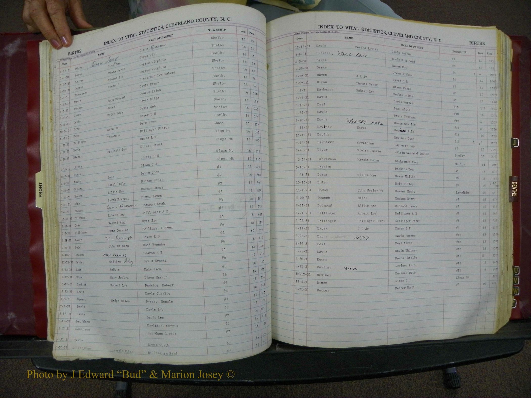 Cleveland Co, NC, Births, A-Z, 1916-1931 (65).JPG